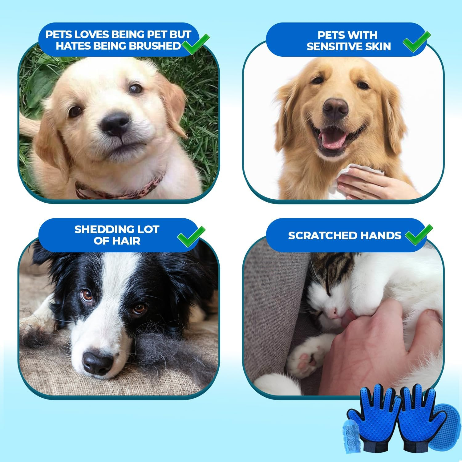 Pet Grooming Set with Dog Washing Gloves for Bathing, Dog Bath Brush and Silicone Dog Toothbrush, Pet Grooming Gloves for Dogs, Cats and Horses with 185 Silicone Tips image number 4