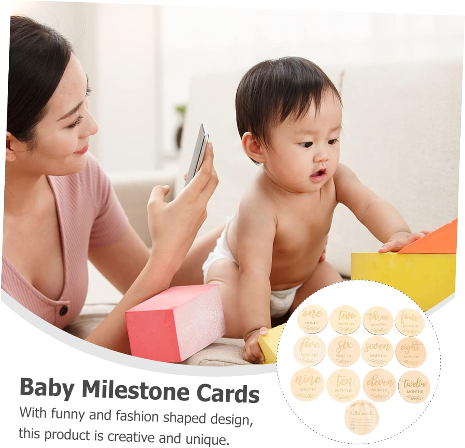UPKOCH 13Pcs Milestone Cards Durable Wooden Photo Props for Newborns Monthly Growth Announcements Keepsake for Parents and Photo Sessions image number 4