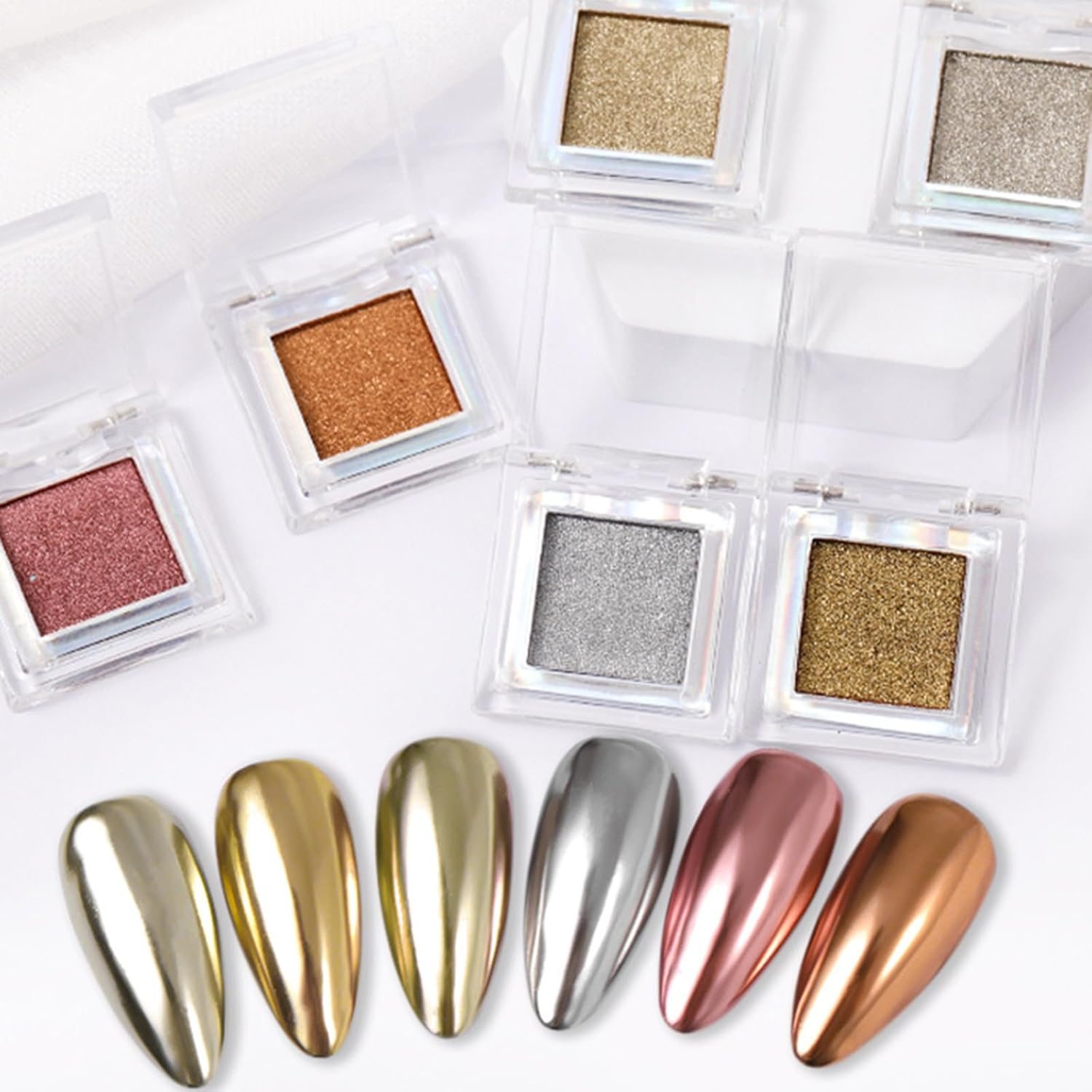 Enmart 6 Colors Nail Glitter Powder, Polish Pigment Chrome Powder Dust, Solid Chrome Pigment Magic Mirror Effect Nail Art Pressed Powder for Women Girl Nail Art Decorations Manicure Accessories image number 5