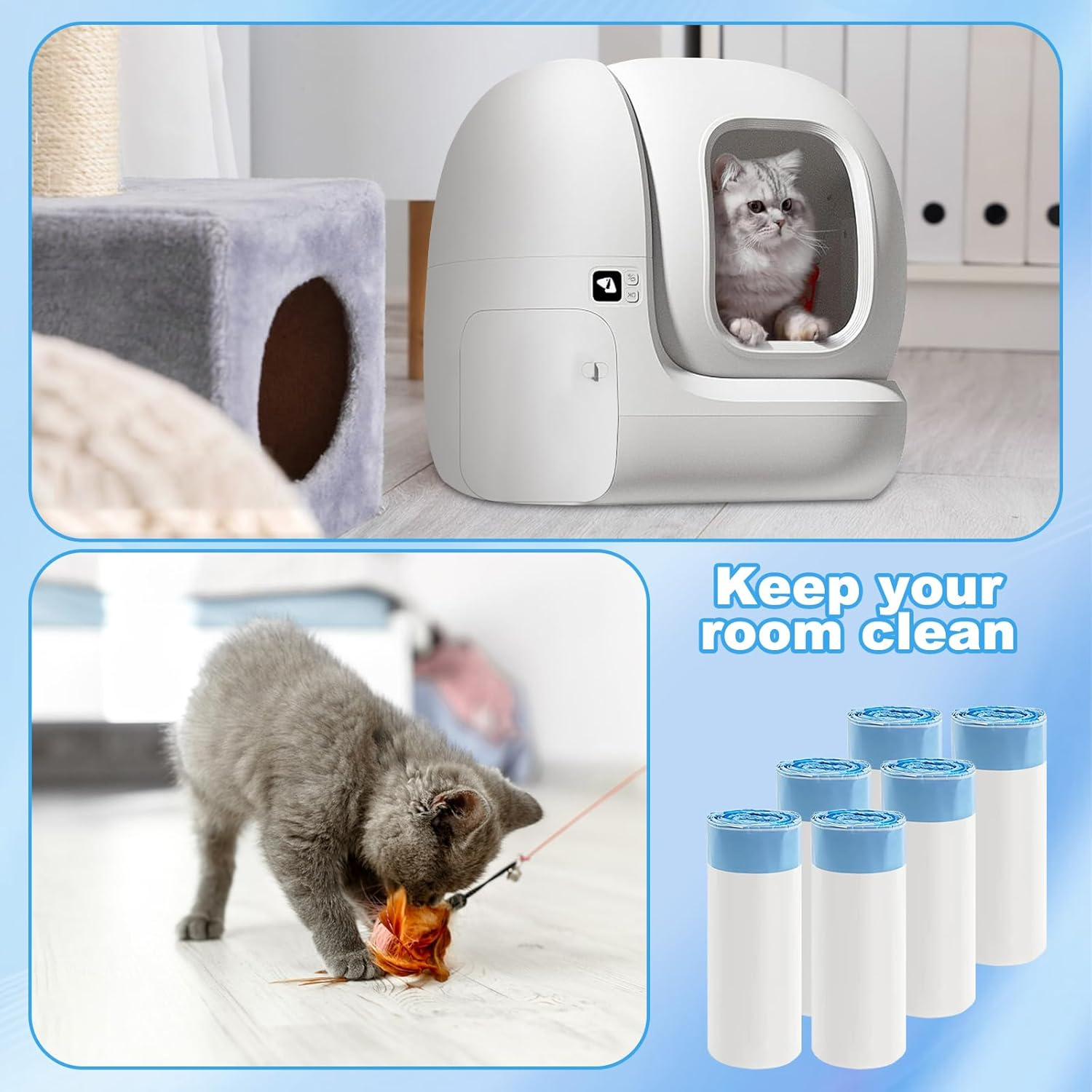 120Pcs PURA X/MAX Self-Cleaning Litter Box Liner Bags,Waste Bags for Purax Puramax,Drawstring Heavy Duty Cat Litter Waste Receptacles Bags