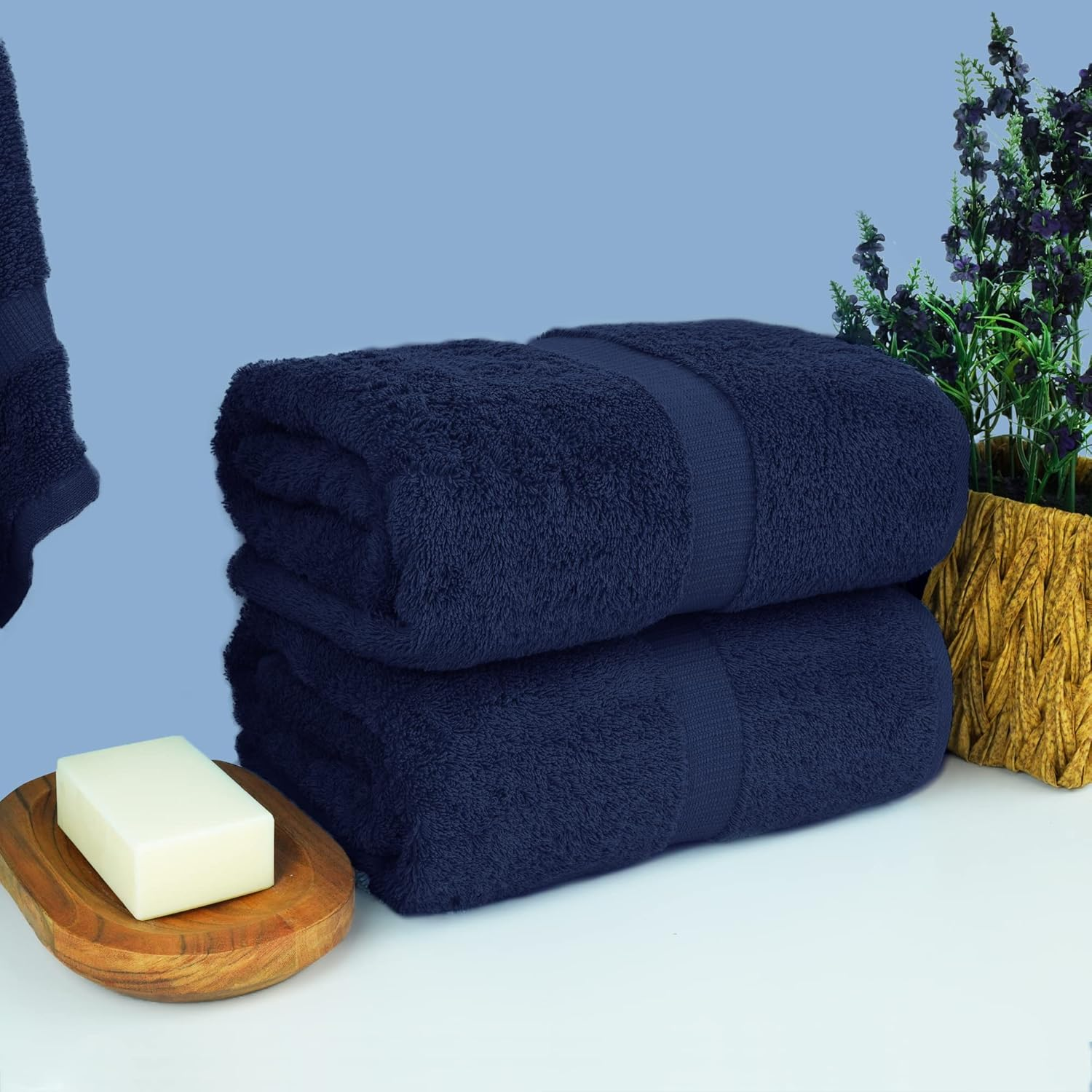 Chakir Turkish Linens, 100% Cotton Premium Quality Turkish Bath Sheets (35''X70'' Large Bath Sheet Towels - Navy) image number 3