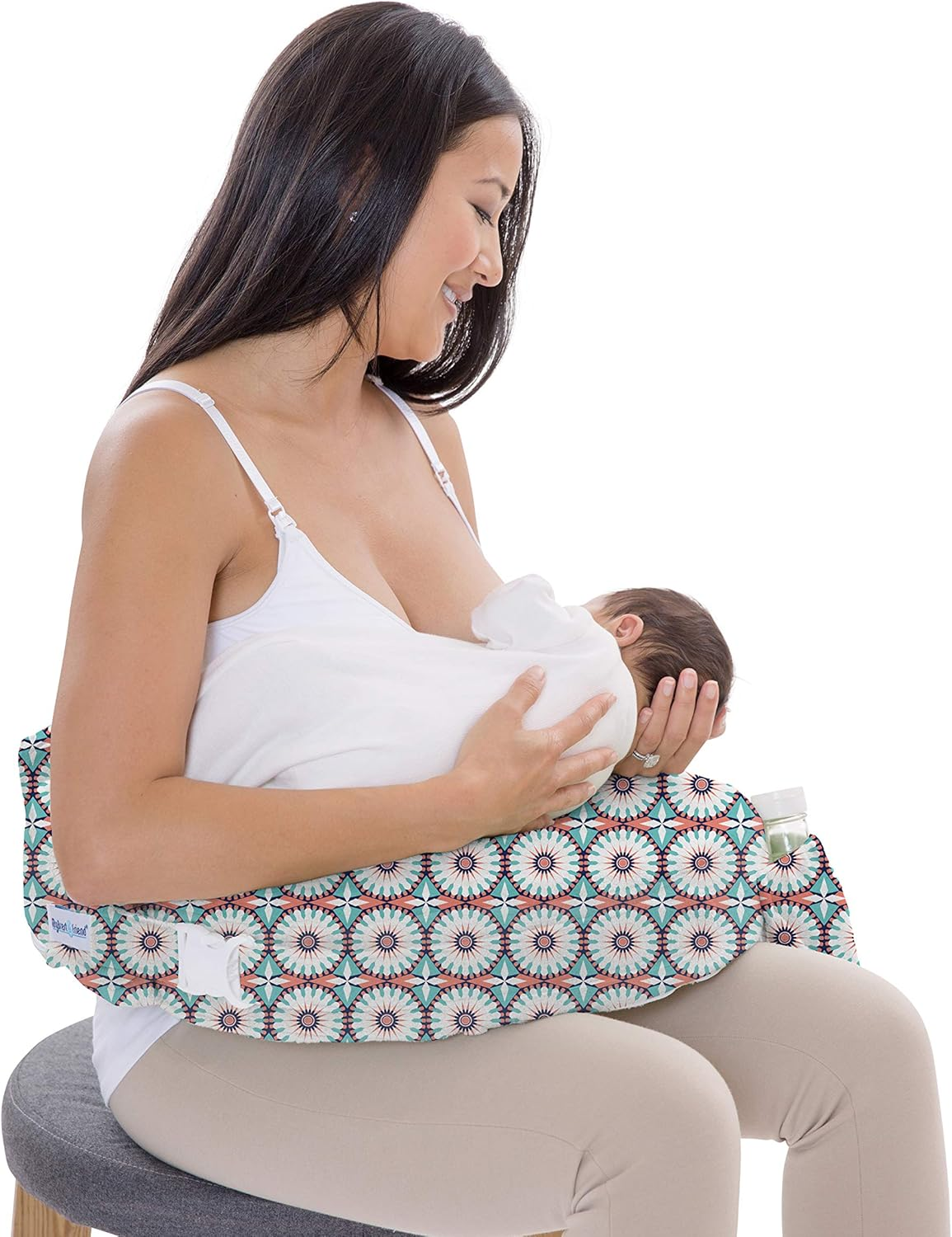 My Brest Friend Original Nursing Pillow Slipcover Sleeve | Great for Breastfeeding Moms | Pillow Not Included, Coral - Black And White Marina image number 3