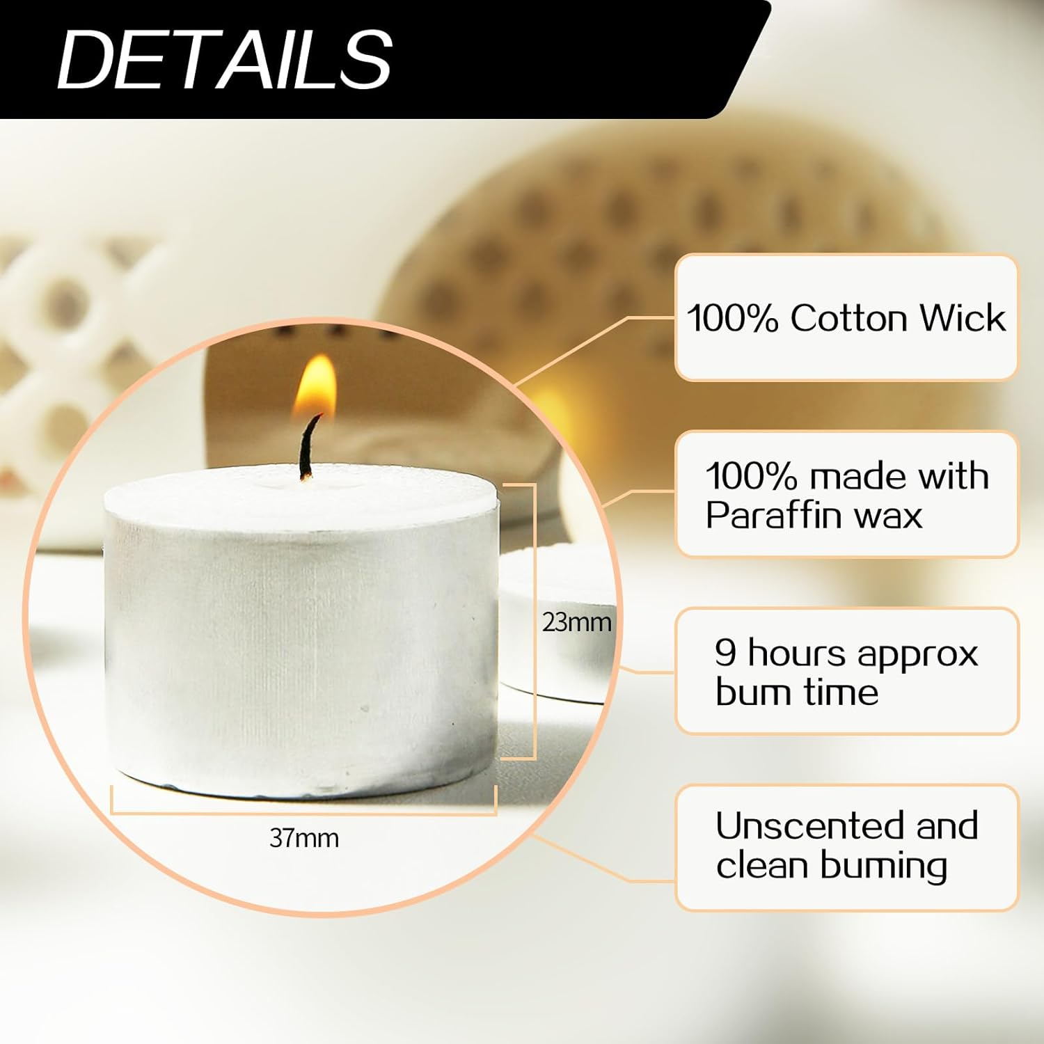 Tealight Candles Tea Light Candle 9 Hours Long Burning Smokeless Paraffin Tealights Unscented for Home D&eacute;cor Party Wedding (100) image number 2