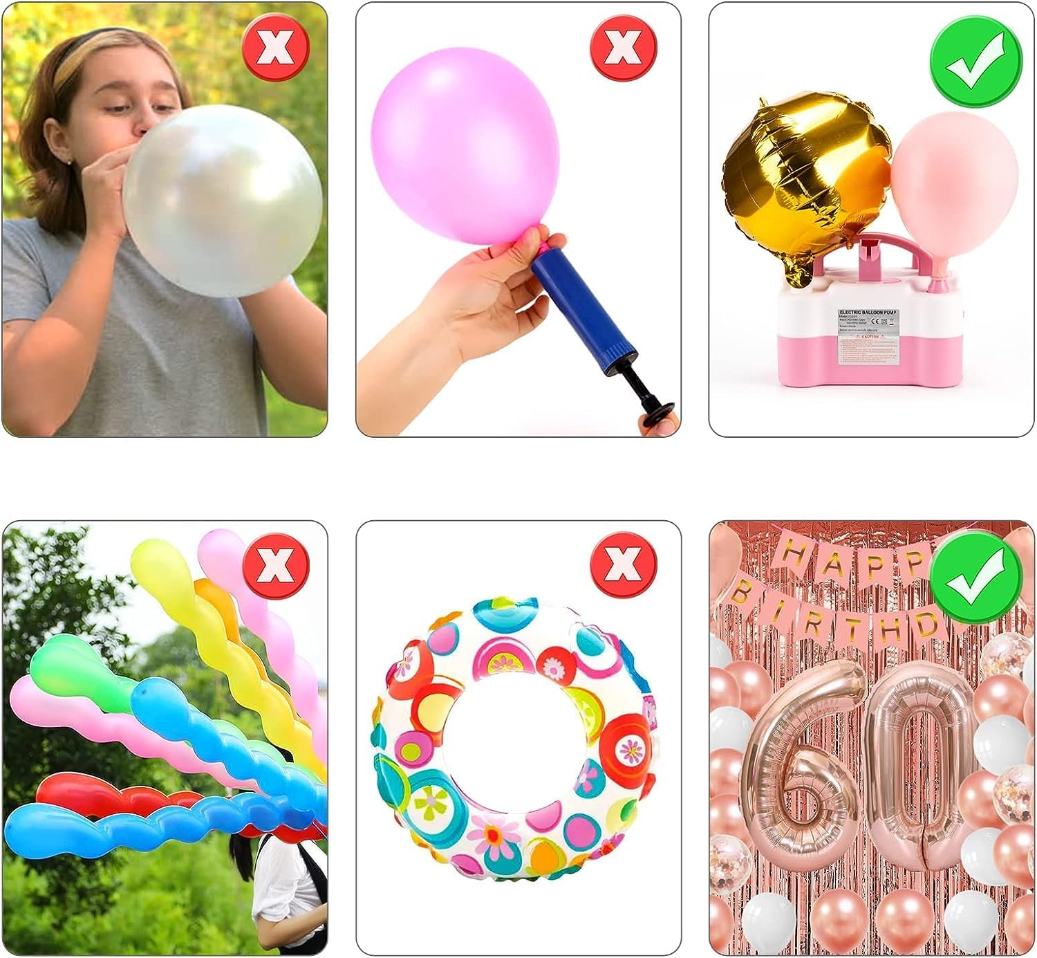 Ikerall Electric Air Balloon Pump and Balloon Tying Tool in One, Portable Dual Nozzle Pink 220V-240V 600W Electric Balloon Blower Pump for Decoration, Party,Faster and save Time image number 2