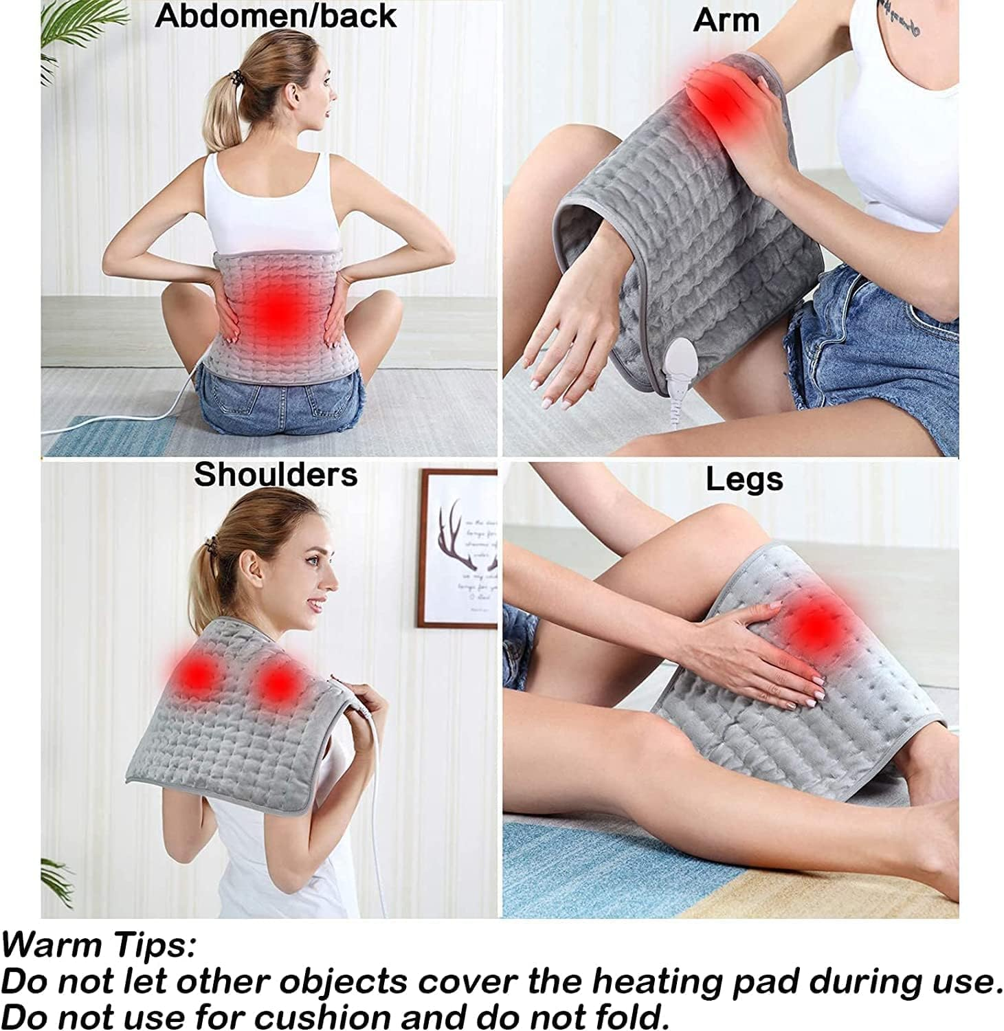 Heating Pad - Electric Heating Pads - Hot Heated Pad for Back Pain Muscle Pain Relieve - Dry & Moist Heat Option - Auto Shut off Function (Light Grey, 12''&times;24'') image number 2