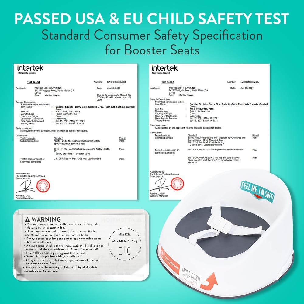 Prince Lionheart Kids Booster Squish Seat, Lightweight Portable Booster Seat, Three-Point & Dual-Strap for Most Dining Chair, Perfect for Kids 18M+ to 5 Years or 60Lbs(Grey) image number 2