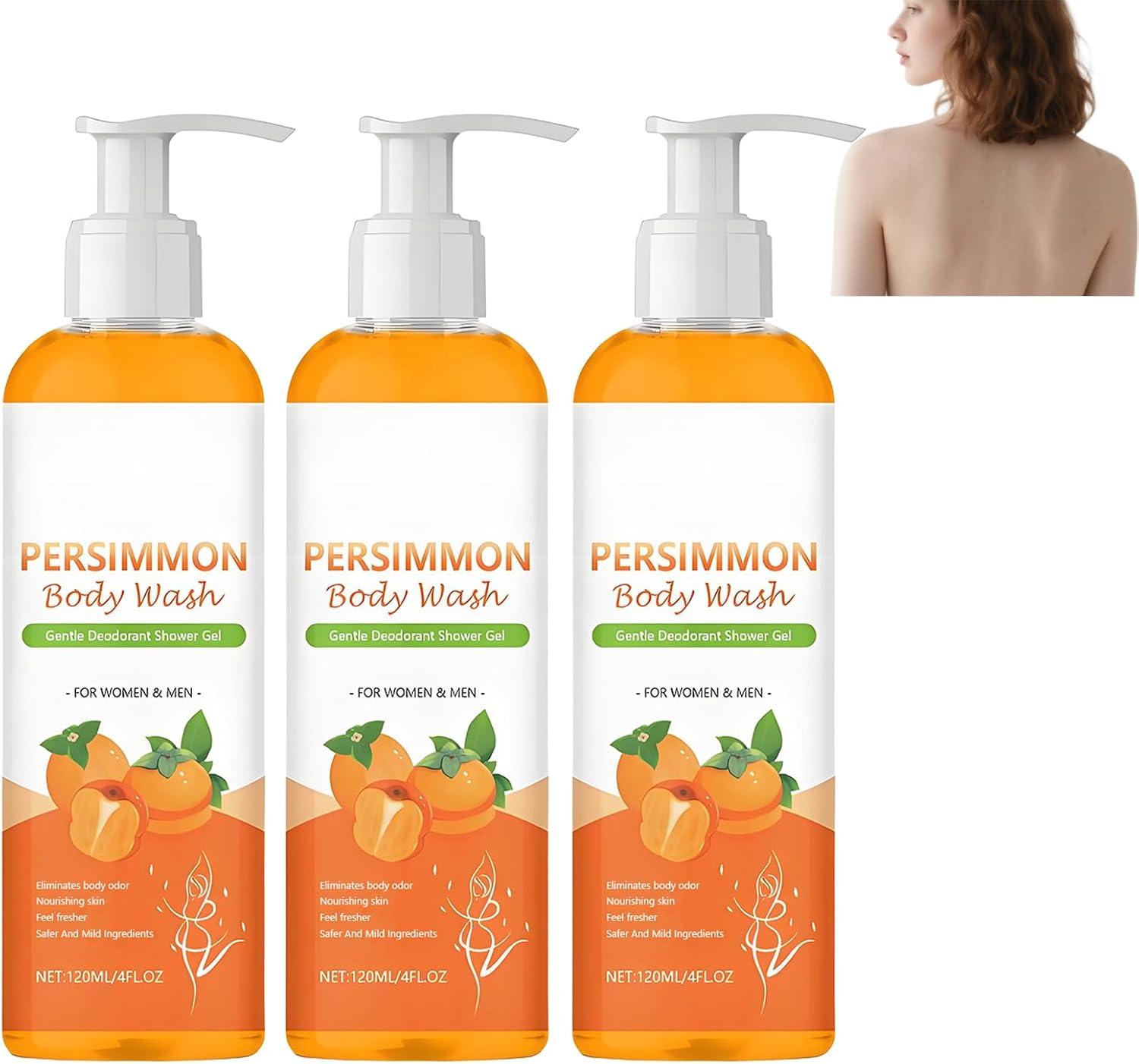 Persimmon Body Wash for Body Odor Controlling, Natural Persimmon Deodorant Shower Gel for Women & Men, Deeply Cleansing & Moisturizing, Nourishing & Brightening Skin, Fresher Scent (2Pcs)