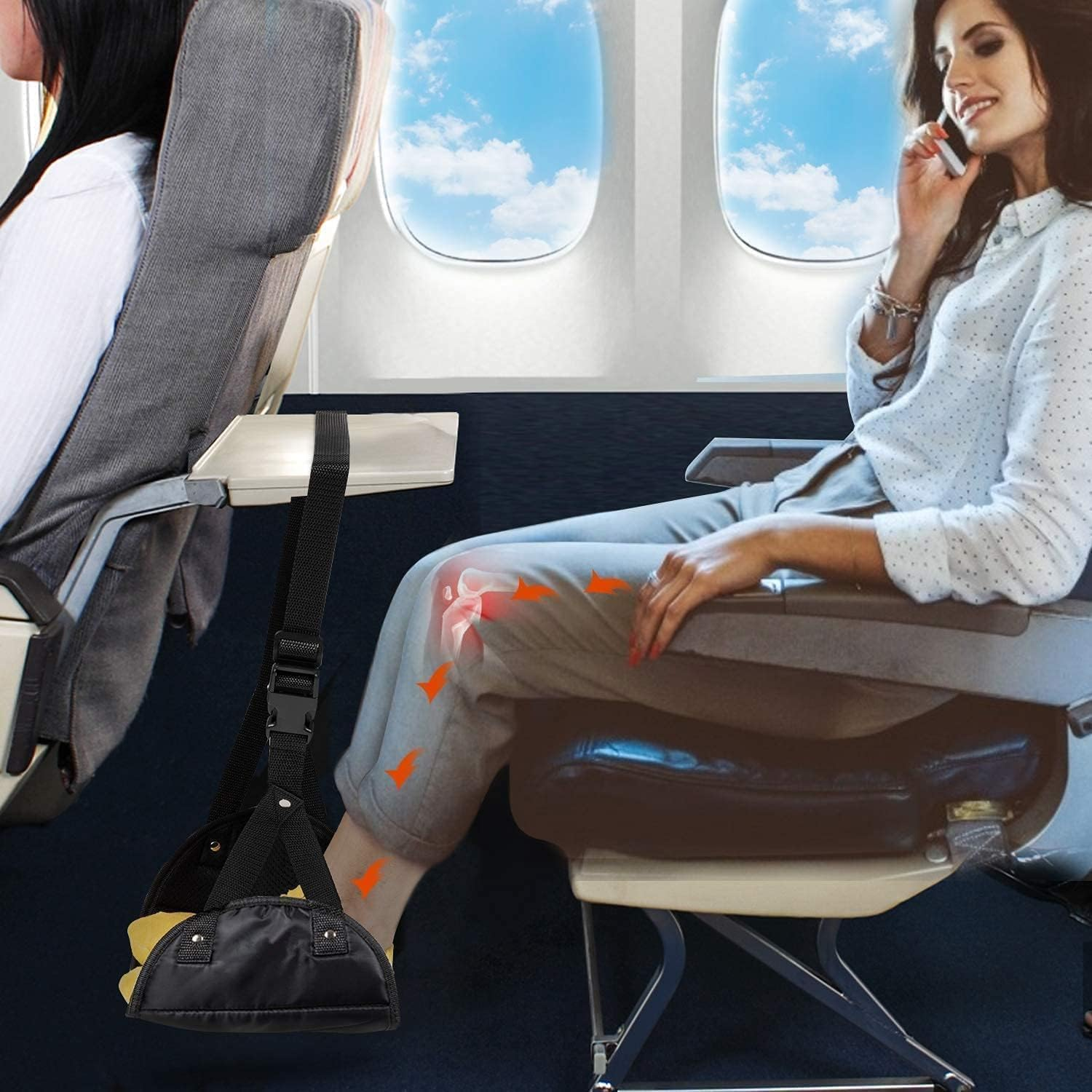 Airplane Footrest - Best Travel Essential, Airplane Travel Accessories, No Clashing Foot Hammock & Portable Plane Leg Rest, Provides Relaxation and Comfortable for Long Flight (1 Pack) image number 3