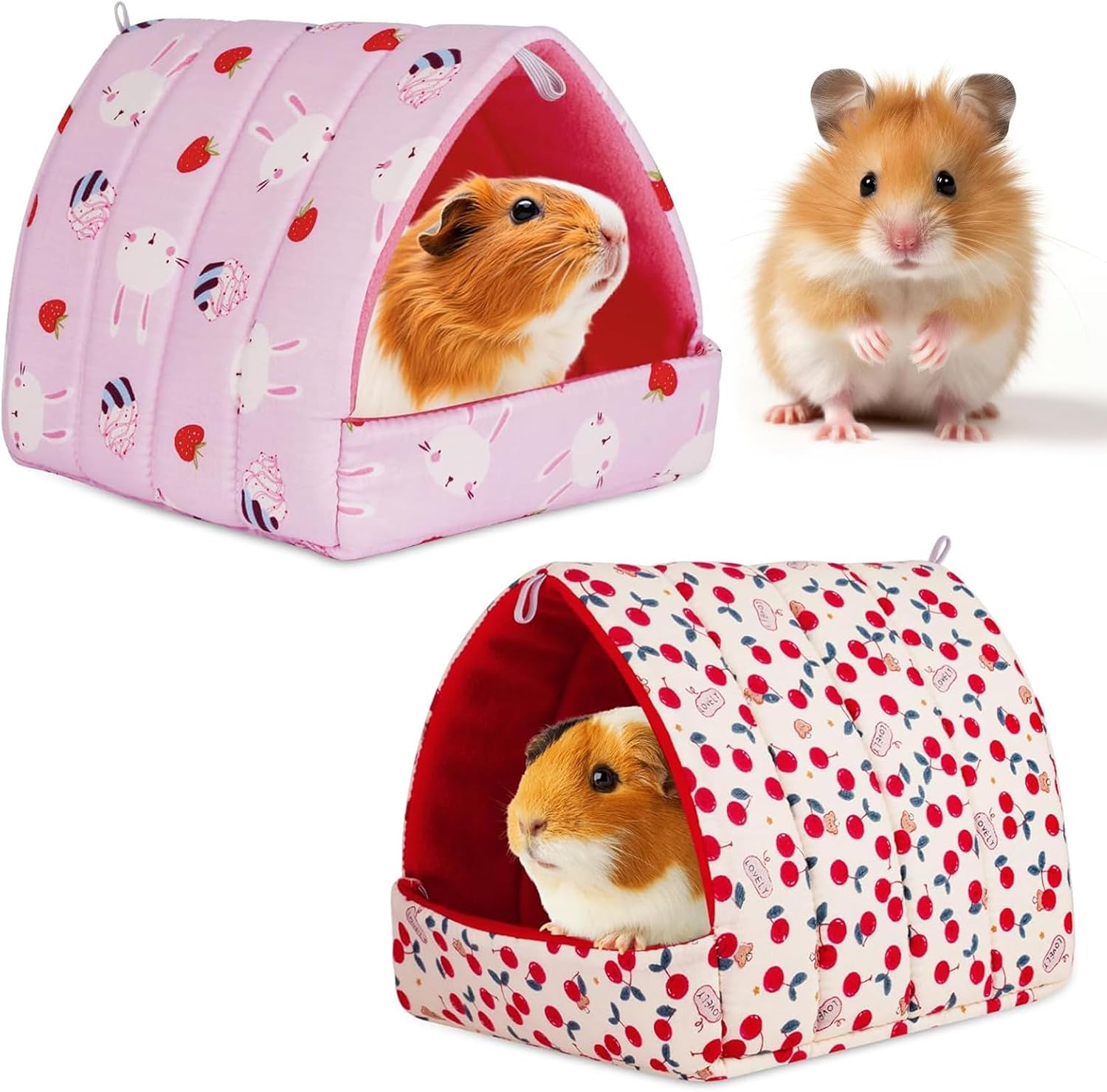 Pack of 2 Guinea Pig Bed Cuddly Cave Washable, Small Animal Winter House, Winter Cosy Small Animal Beds, Guinea Pig Bed, for Small Animals, Hamster, Rat, Rodent, Squirrel, 11 Cm X 9 Cm X 8 Cm