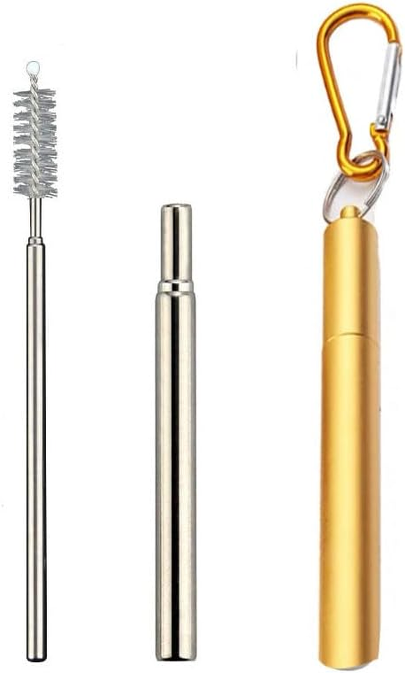 1PCS Reusable Stainless Steel Straw,Collapsible Stainless Steel Drinking Straw Telescopic Straw (With Keychain Case & Cleaning Brush) for Smoothie, Milkshake, Cocktail and Hot Drinks (Red)