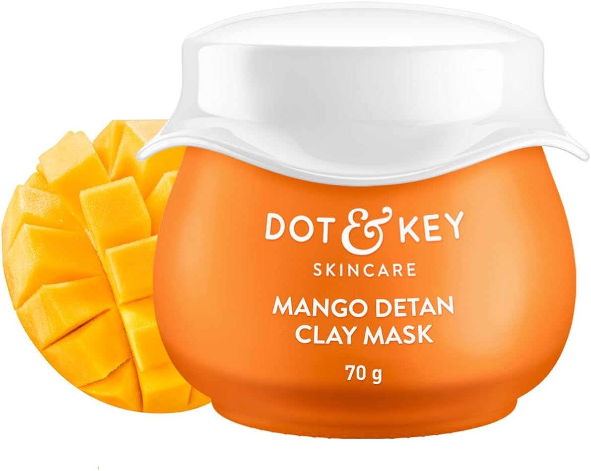 Dot & Key Mango Detan Tan Removal Clay Mask | Clay Mask for Face with Glycolic & Lactic | Great for All Skin Types | Fresh Juicy Mango Fragrance | 70Gm