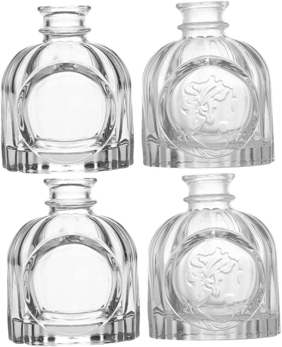 Beavorty 4Pcs Vintage Style Glass Diffuser Bottles 100Ml Refillable Aromatherapy Jars Carved Pattern for Home Decor