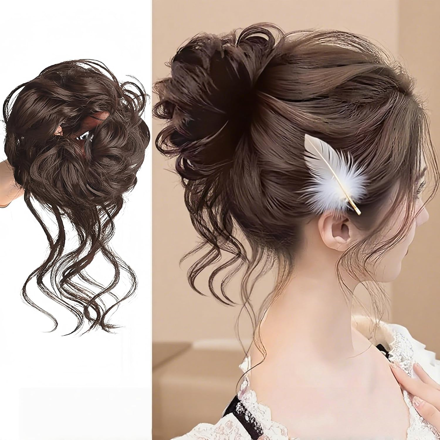 Zvorgath Messy Bun Hair Extensions, Bun Hair Extensions, Elastic Hair Bands, Daily Wear (Dark Brown)