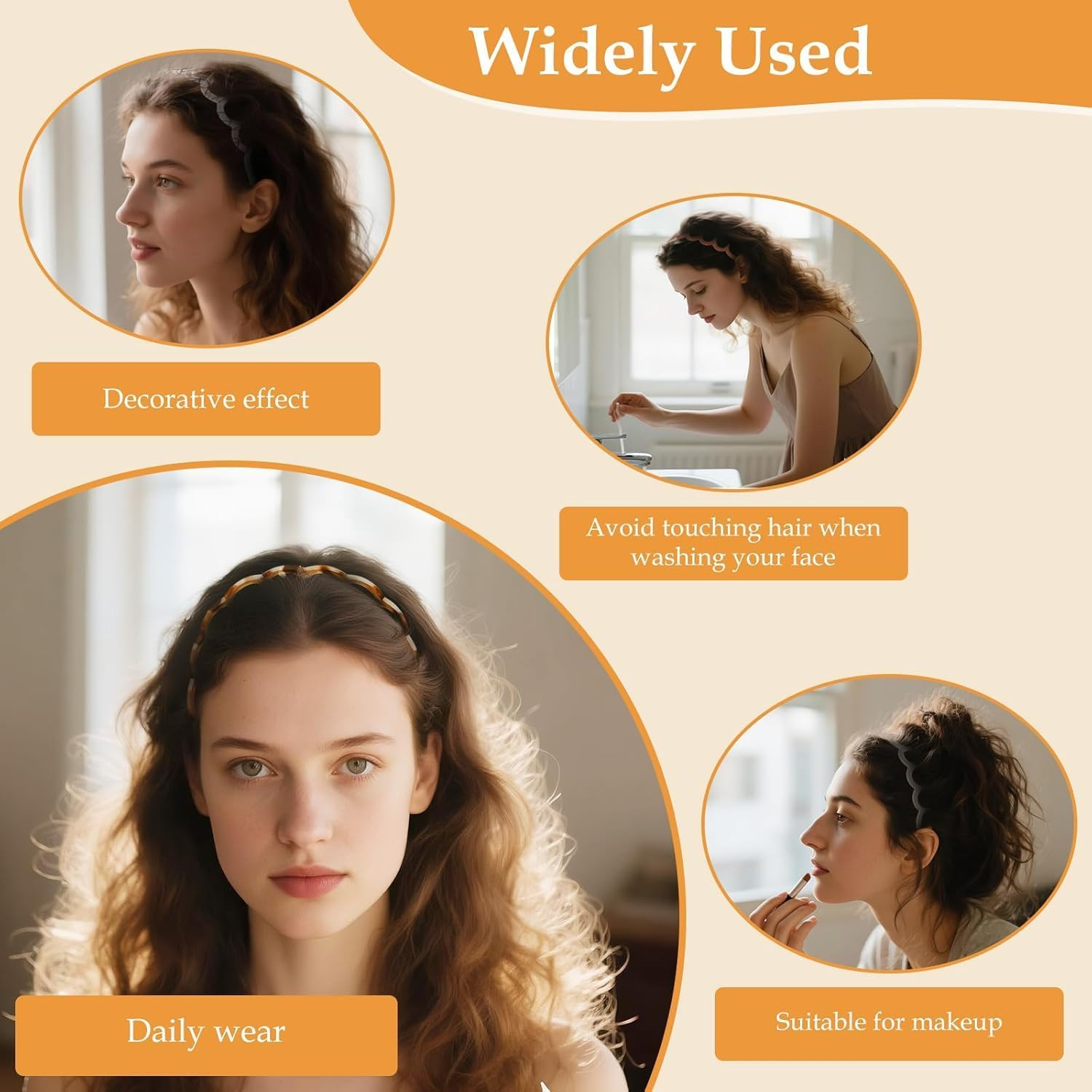 Headband & Hair Band Set, U-Shape High Cranium Head Bands with Wavy Teeth Design, Vintage Style Hairbands for Women - 5 Pieces image number 5