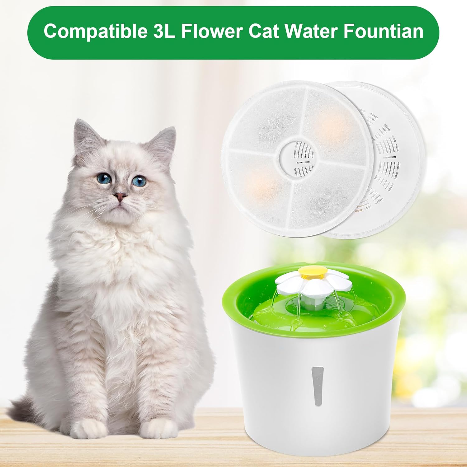 Cat Fountain Filter, Pack of 8 Replacement Filters for 3L Cat Water Fountain Filter, Cat Fountain Filter and Activated Carbon Ion Exchange Resin for Cats and Dogs for 3L Flower Drinking Fountain For