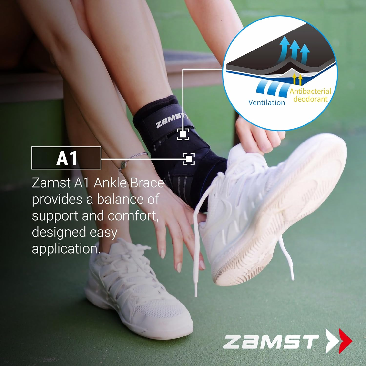 Zamst A1 Ankle Brace for Sports - Breathable Sports Ankle Support for Men and Women with Adjustable Three Way Straps for Moderate Lateral Ankle Sprain - Left, Small image number 4
