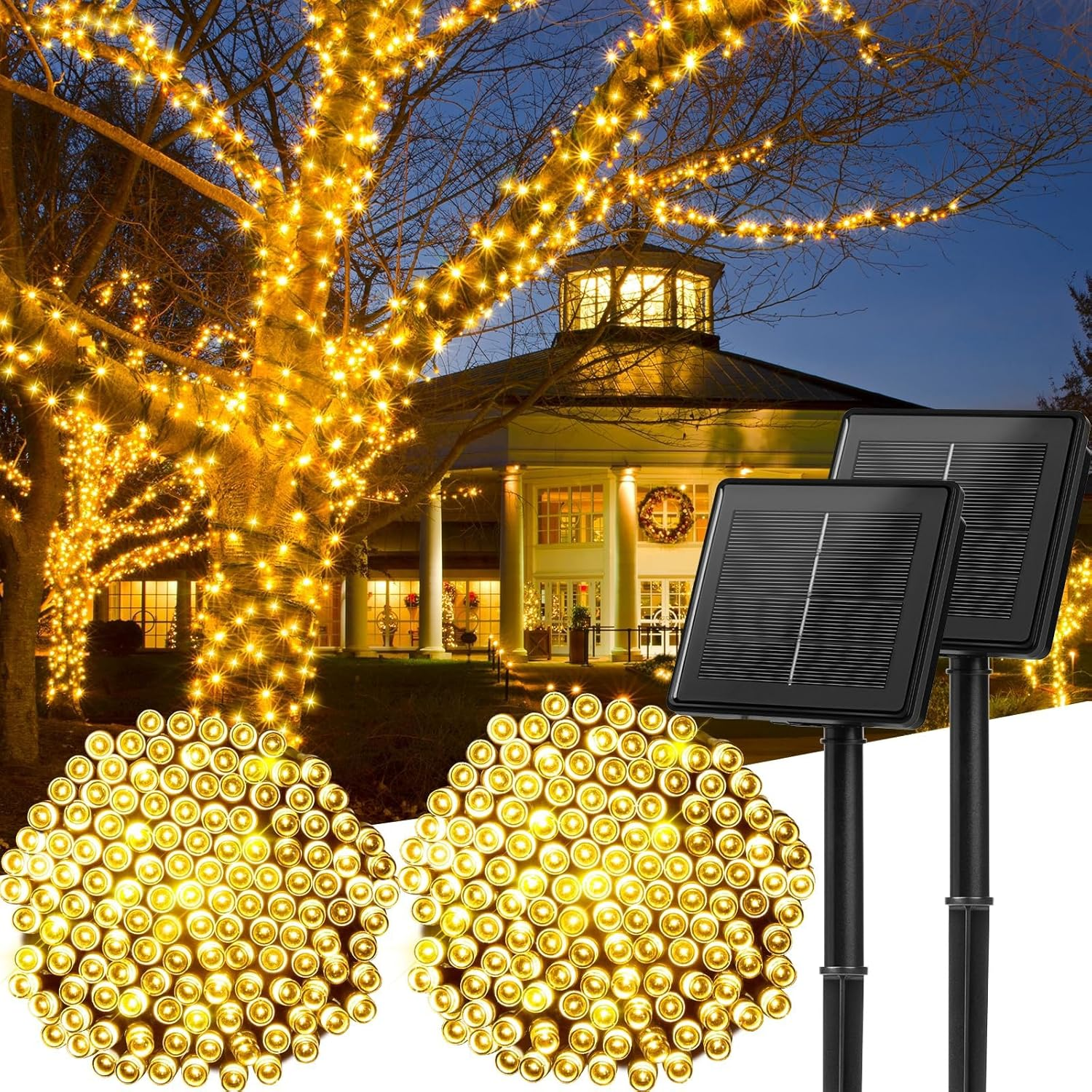 Solar String Lights for Outdoor, 12M 100 LED Christmas Solar String Lights with 8 Lighting Modes, IP65 Waterproof Solar Lights Outdoor, Solar Lights for outside Tree Party Decor, Warm White