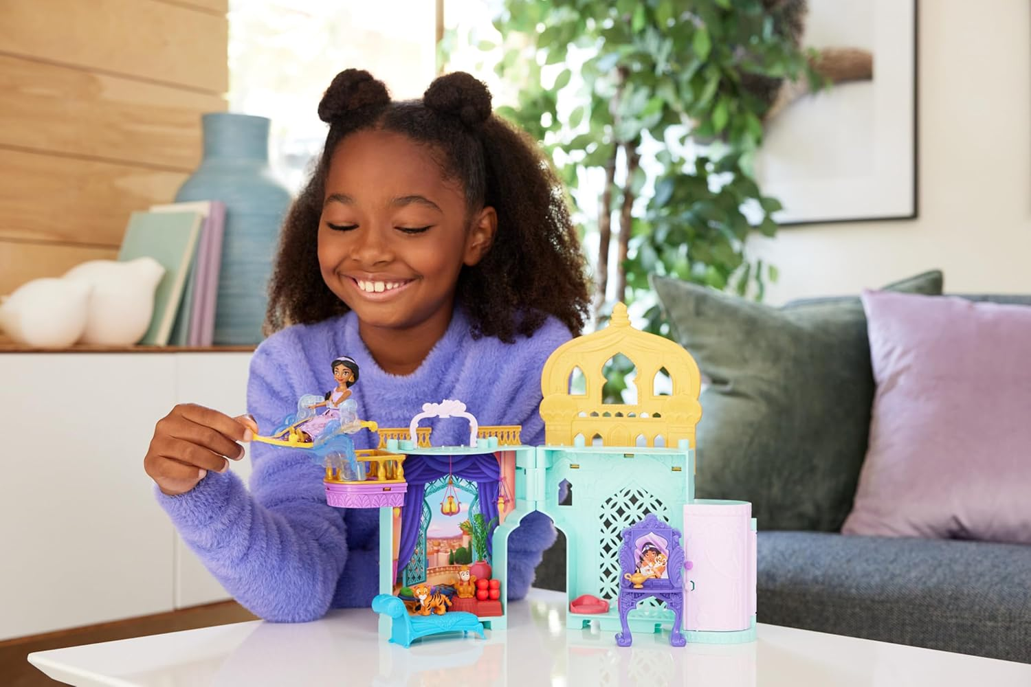 Disney Princess Jasmine'S Stacking Castle Dollhouse Playset with Small Doll, 2 Friends and 8 Pieces, Inspired by Disney Movie Aladdin, JDP56, [Multi-Colour] image number 6