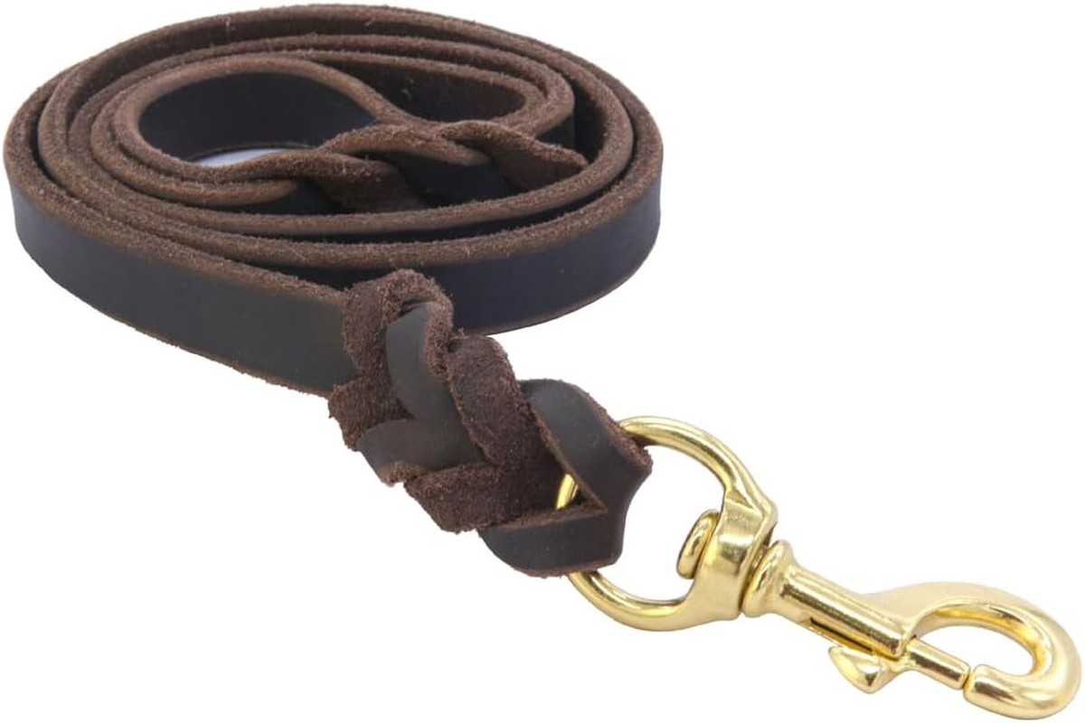 AIMALL 59" Genuine Full-Grain Cowhide Dog Leash - Handwoven Leather Pet Lead with 360&deg; Rotating Brass Hook, Heavy Duty Traction Rope for All Dog Breeds