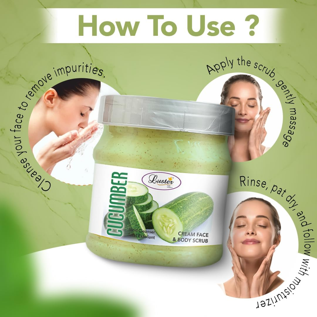 Luster Cucumber Face & Body Cream Scrub (Paraben & Sulfate Free)-500 Ml