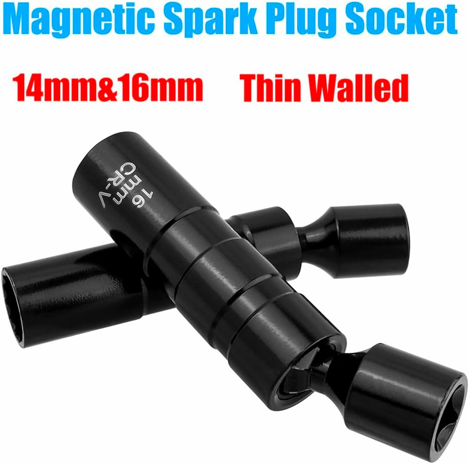 Yakamoz 2 Pieces Magnetic Spark Plug Socket Set, 14Mm & 16Mm Universal Thin Walled Joint Spark Plug Wrench 3/8 Inch Drive 12-Point Swivel Spark Plug Socket Removal Tool for Most Vehicles image number 4