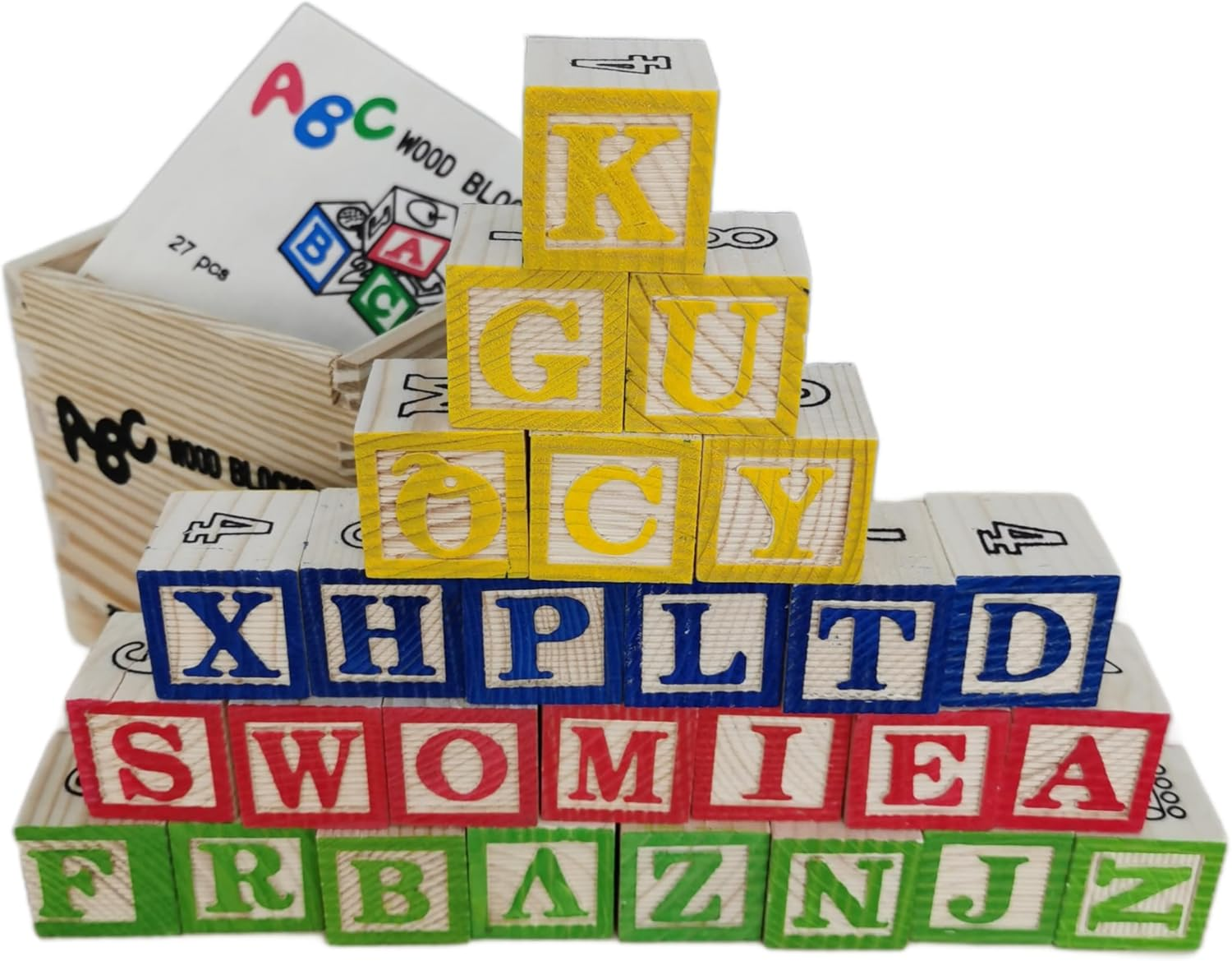 Wooden Baby Block Set with Alphabet Numbers Patterns for Preschool Learning, Toddler Montessori Educational Wooden Toys for Baby Boys or Girls Gift, Wood ABC Letter Blocks & 123 Number Blocks image number 5