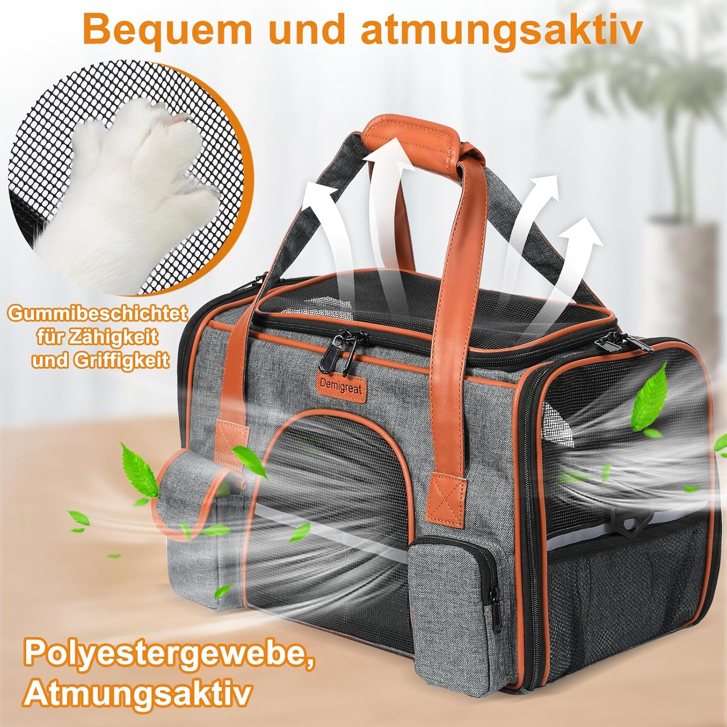 Demigreat Foldable Transport Bag for Cats Dogs up to 8 Kg, Breathable Transport Box for Medium Small Dogs Cats, Dog Carrier Cat Carrier image number 6