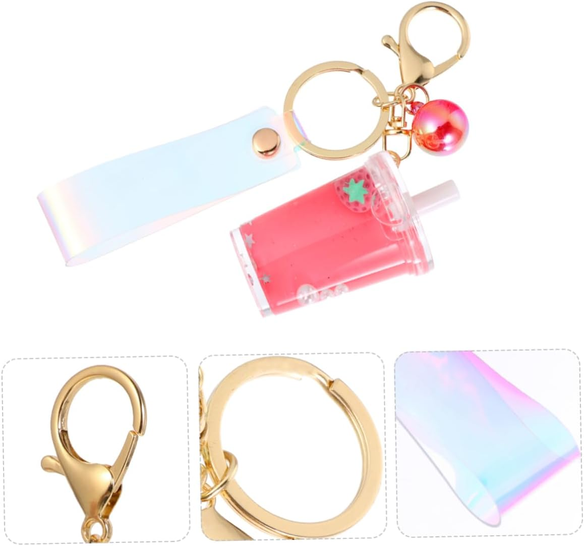 1Pc Fruit Keychain Hand Bags Elegant Key Chain Tote Purse for Women Fringe Purse Car Trim Wallet for Women Creative Quicksand Key Ring Quicksand Liquid Tote Bag Tassel Miss White image number 7