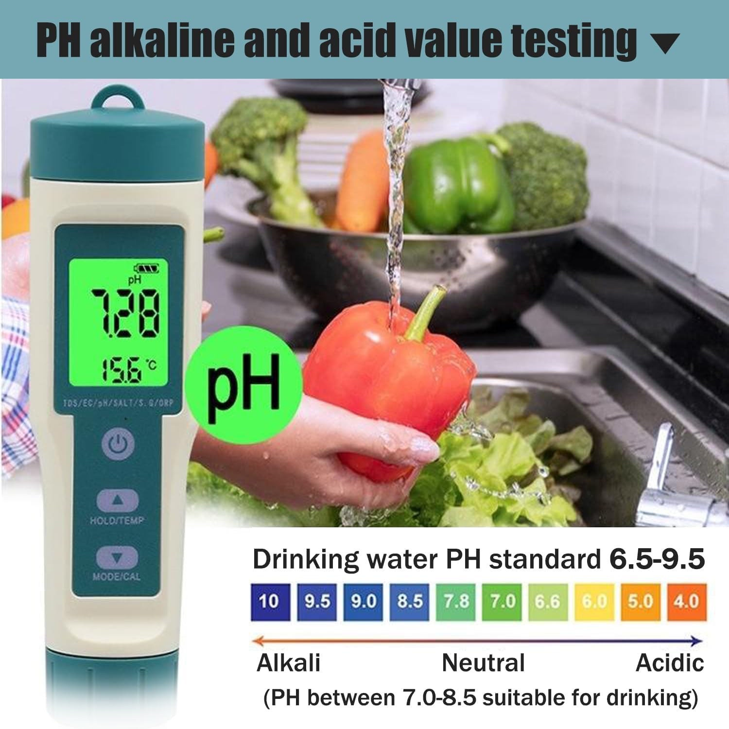 B-Qtech Digital Water Quality Tester 8 in 1, PH/TDS/EC/ORP/S.G/H2/SALT/TEMP Tester, Portable Water Tester for Drinking Water/Swimming Pool/Spa/Laboratory/Aquaria image number 1