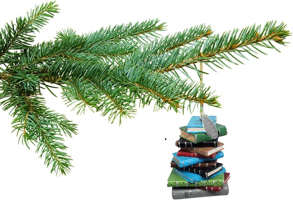 2025 Bookworm Ornament, Library Ornament, Librarian Christmas Ornament, Great Book Club Ornament or Teacher Gift - Stack of Books image number 1