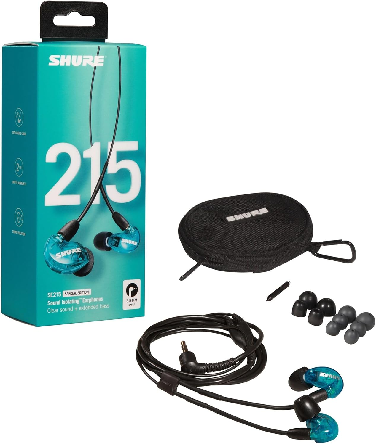 Shure SE215 PRO Wired Earbuds - Professional Sound Isolating Earphones, Clear Sound & Deep Bass, Single Dynamic Microdriver, Secure Fit in Ear Monitor, plus Carrying Case & Fit Kit - Blue (SE215SPE) - Black image number 7