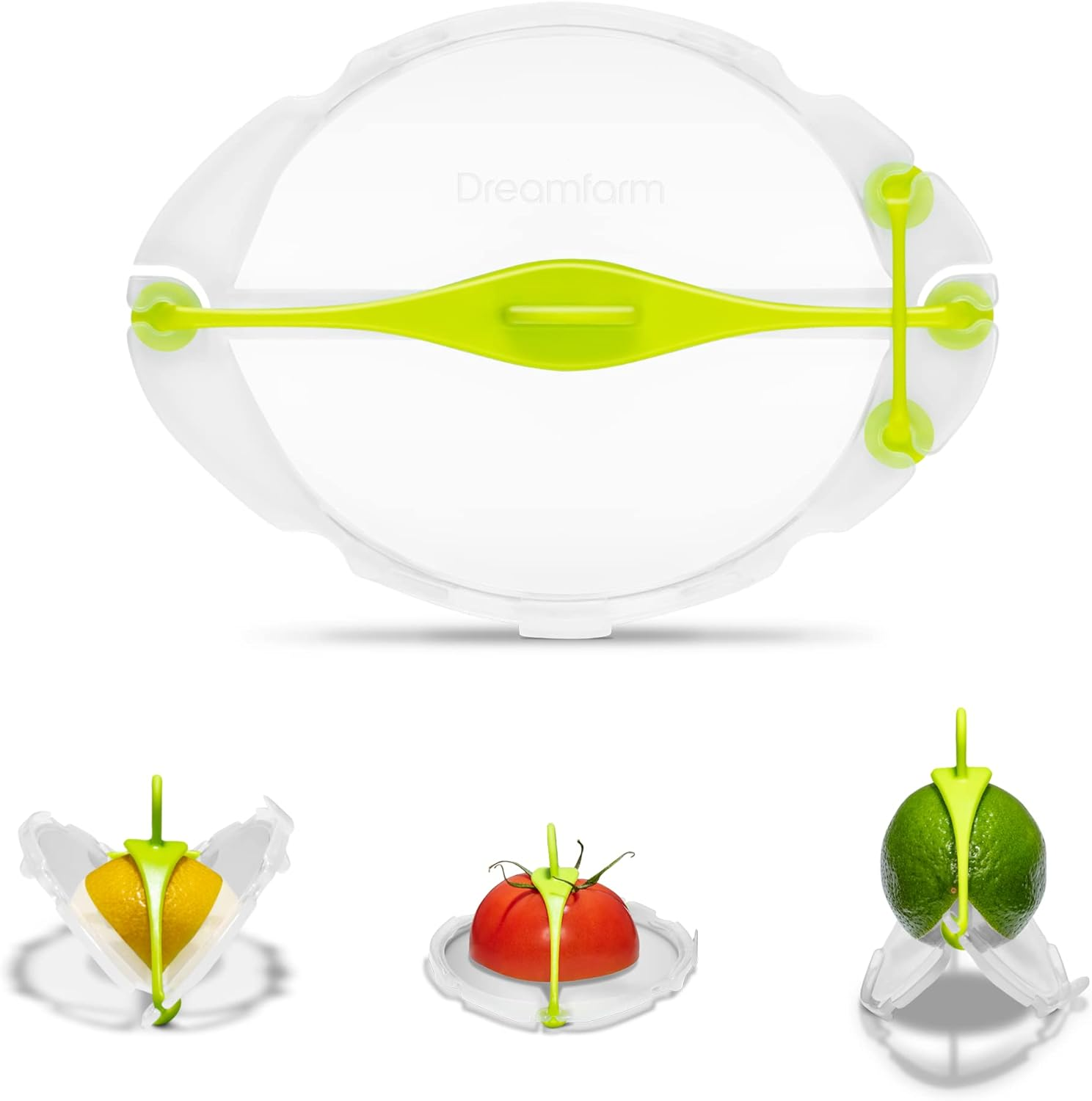 Dreamfarm Savel Flexible, Food Safe, & Adjustable Fruit & Vegetable Saver & Storage Cover - Clear/Green image number 1