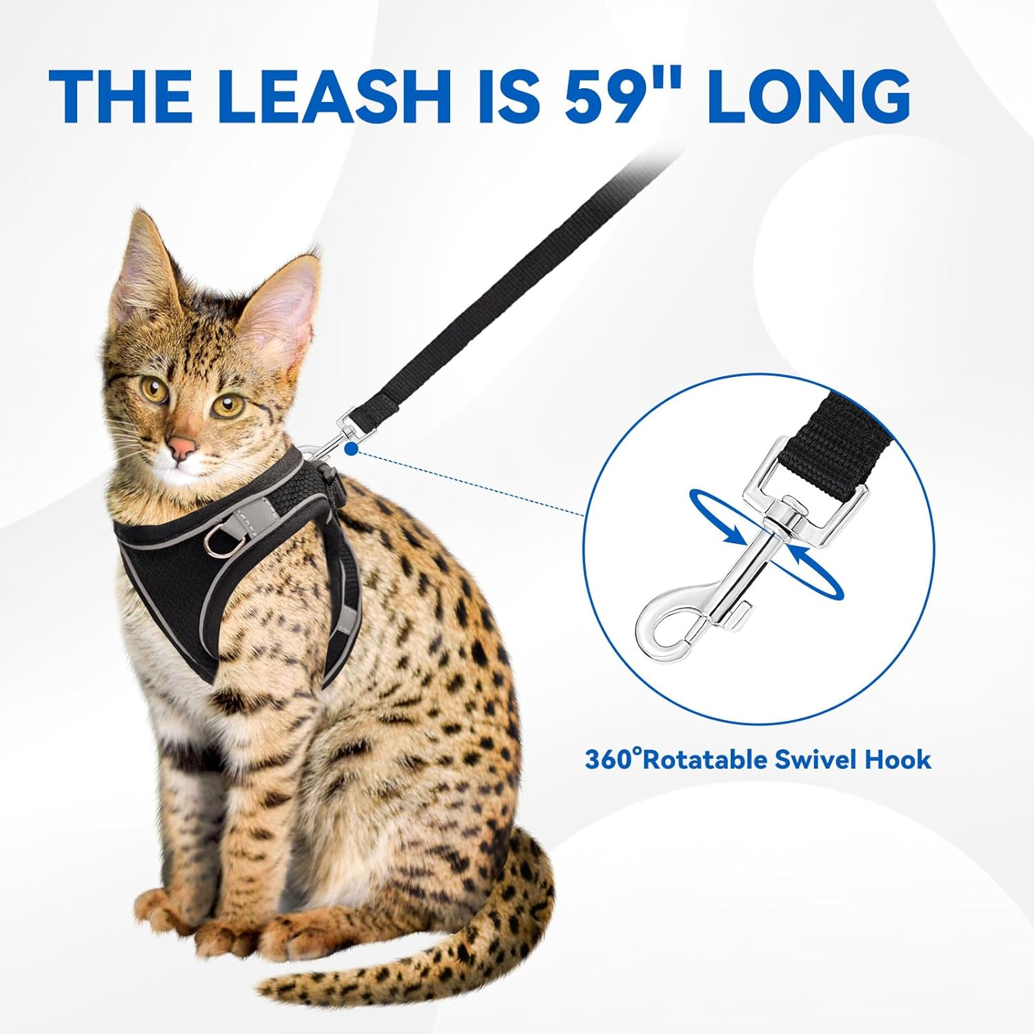 Enjoying Cat Harness and Leash Set, Escape Proof Soft Adjustable Vest Harnesses for Small Cats, Outdoor Walking Travel, Black, XXS image number 3