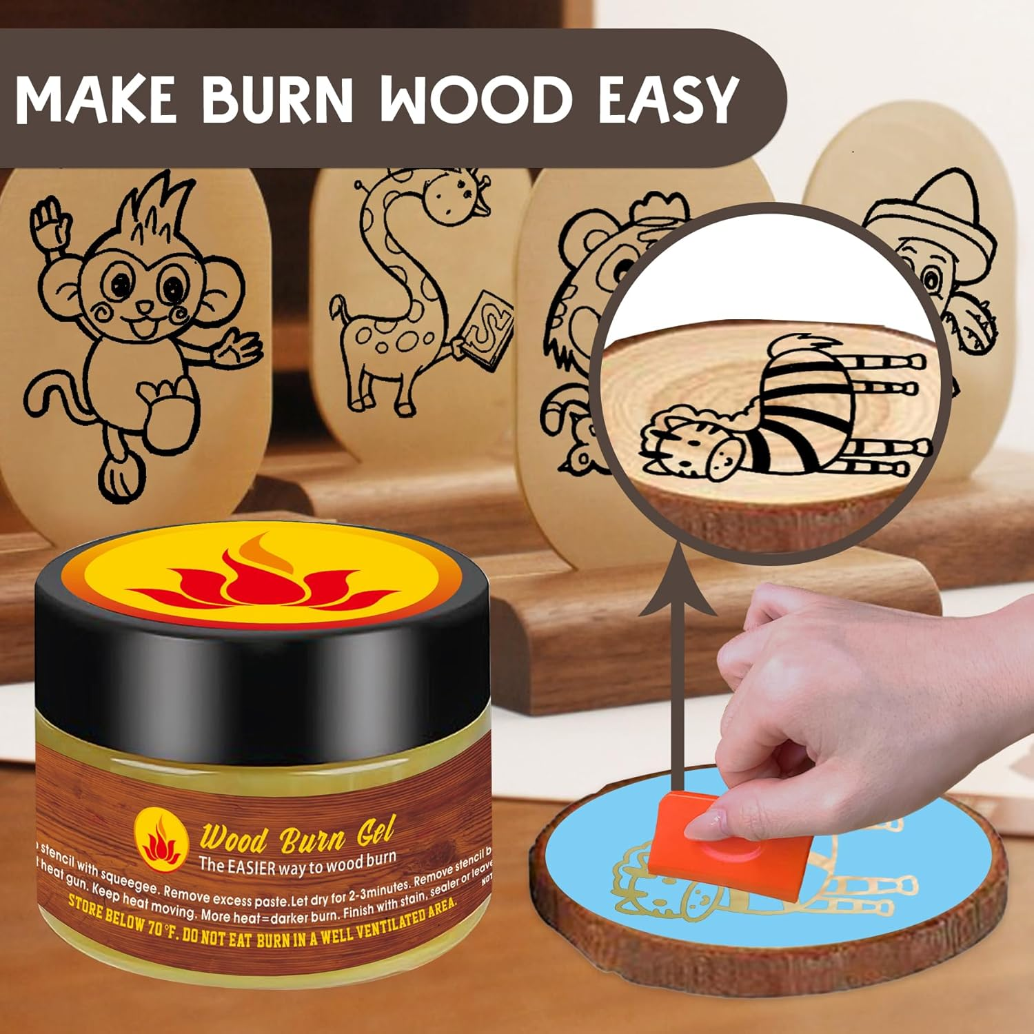 1DFAUL Wooden Burning Paste, 4 OZ Wood Burn Gel with Silicone Squeegee for Crafting, Drawing and DIY Arts, Create Beautiful Art in Minutes, Personalize Your Craft image number 2