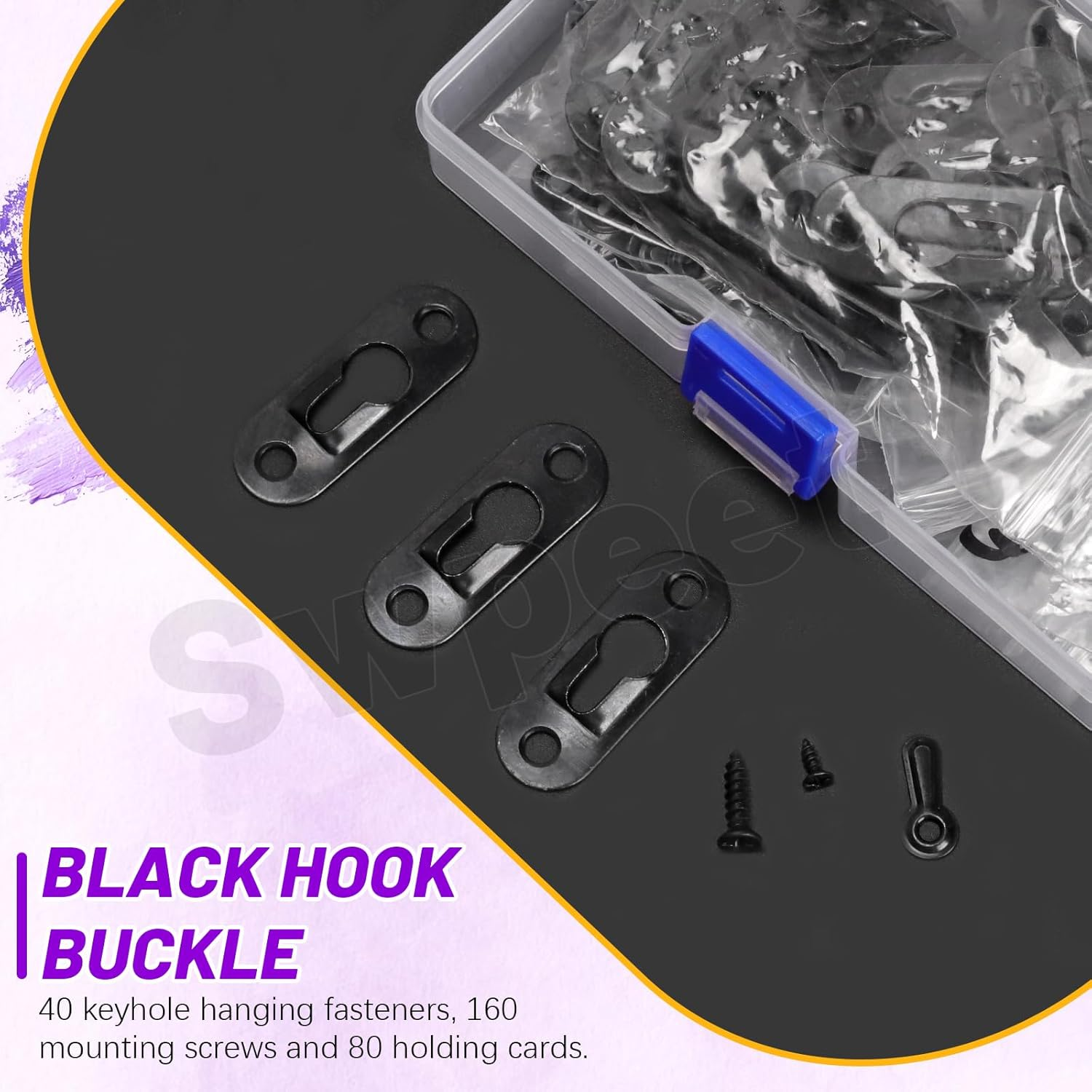 Swpeet 280Pcs 45 X 16Mm Black Carbon Steel Single Keyhole Hangers with Screws and Picture Frame Turn Button Fasteners Assortment Kit, Keyhole Hanging Plate Picture Hanger for Frame, Key, Photo image number 4