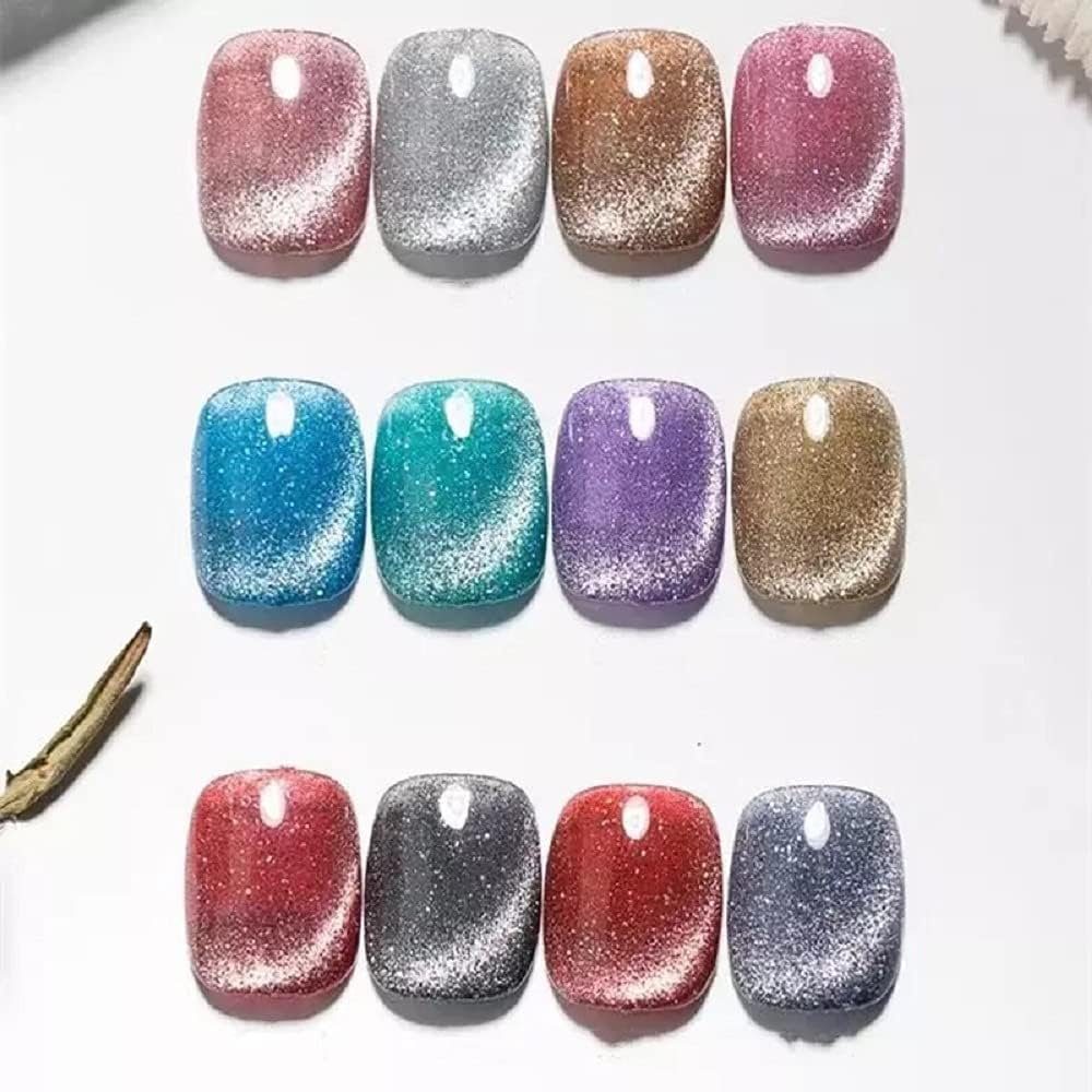 VERONNI Reflective Glitter Cat Eye Gel Nail Polish - Sparkling Diamond, Magnetic, UV LED Varnish - Soak off Gel Nail Art Set (12 Colors) with Magnet image number 2