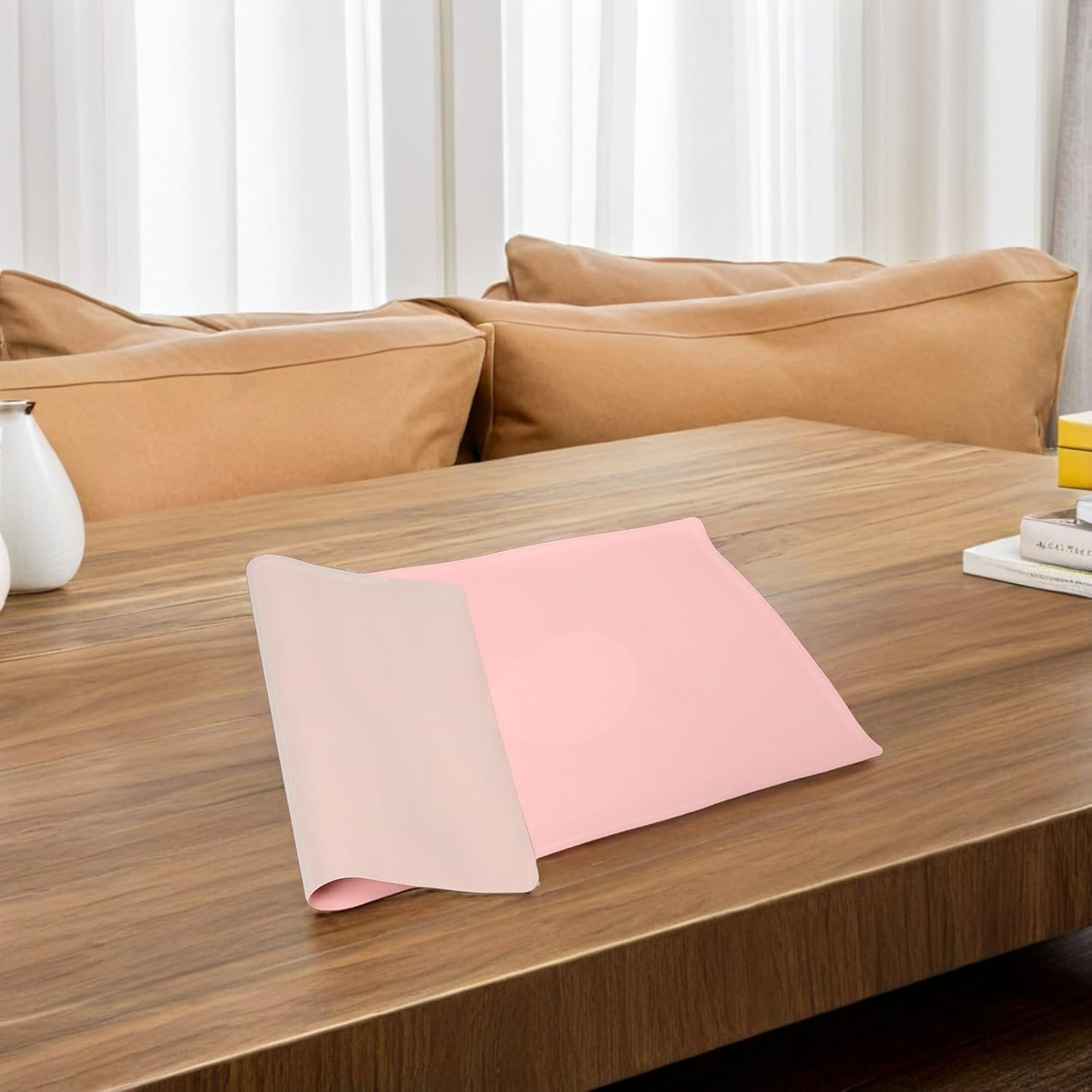 EXQUIMEUBLE Waterproof Makeup Vanity Mat 40X80Cm, Pink Desk Protector Pad Oilproof, Dustproof Surface for Dressing Table and Beauty Counter