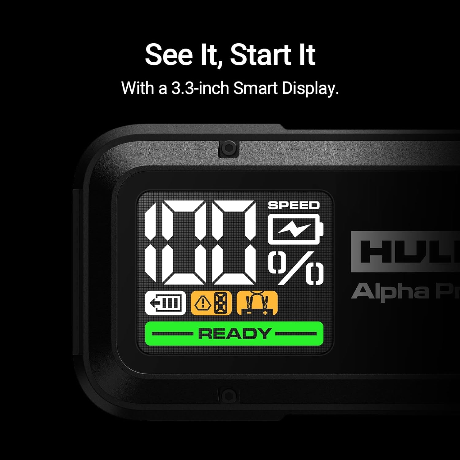 Hulkman Alpha Pro, Solid Black, 1750A 59.2Wh Smart Jump Starter, Jump Box with 3.3" LED Display, PD65W In&Out Car Battery Pack, 12V Portable Jumper, for 8.0L Gas and 5.0L Diesel Engines, 2025 New