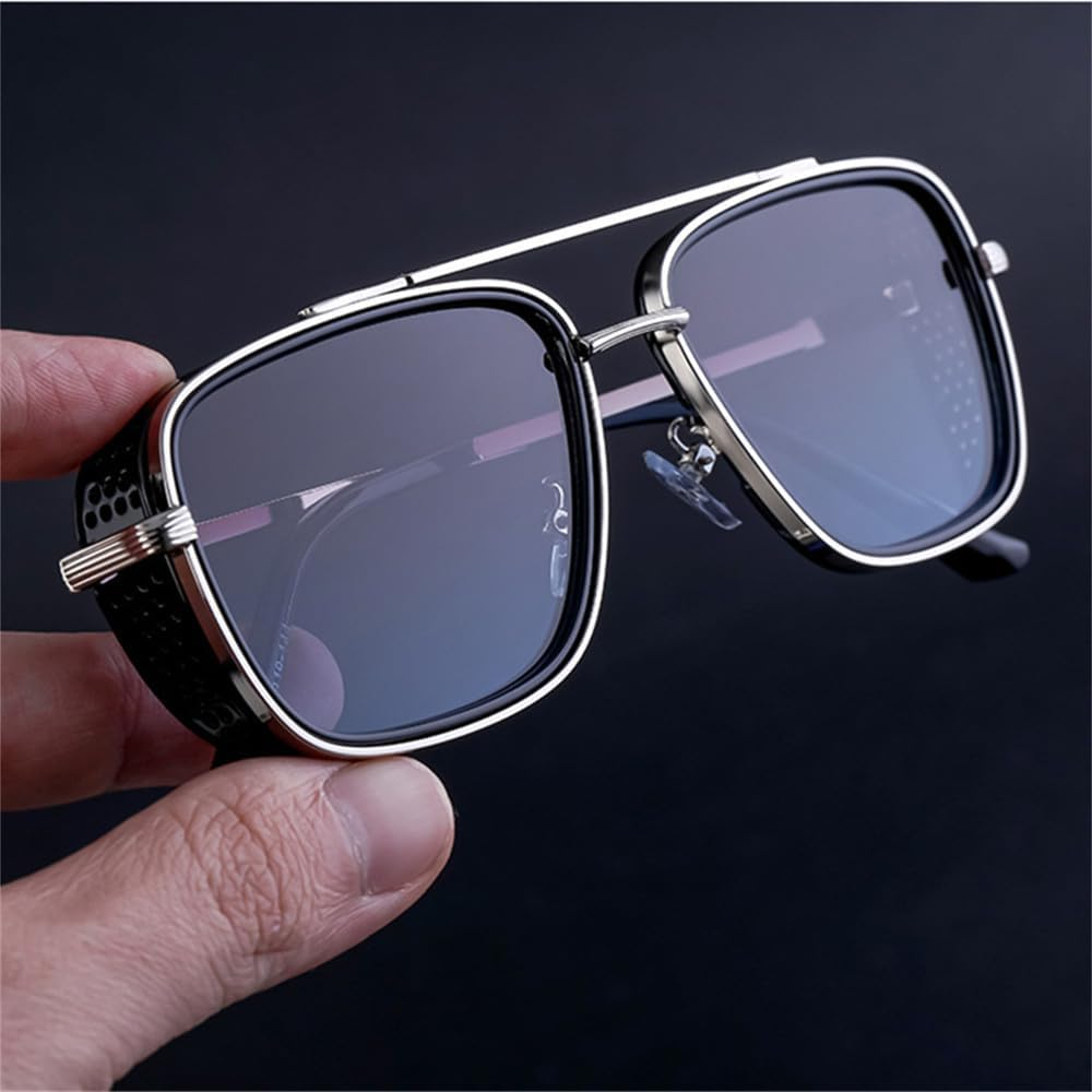 Retro Men'S Steam Punk Sunglasses Square Metal Eyeglass Frame Outdoor Sports Driving Sun Protection image number 3