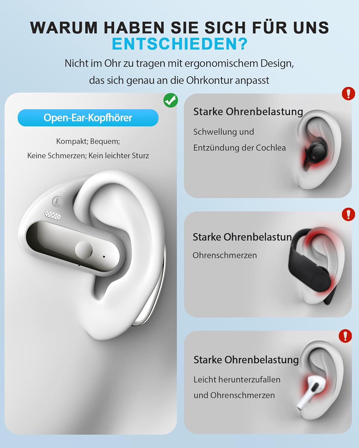 Open Ear Bluetooth Headphones, Bluetooth 5.3 Headphones Wireless with 4 Mics, 40 Hours Dual LED Display, Type-C Headphones, Wireless Bluetooth, IP7 Waterproof ENC Sports Headphones, White image number 6