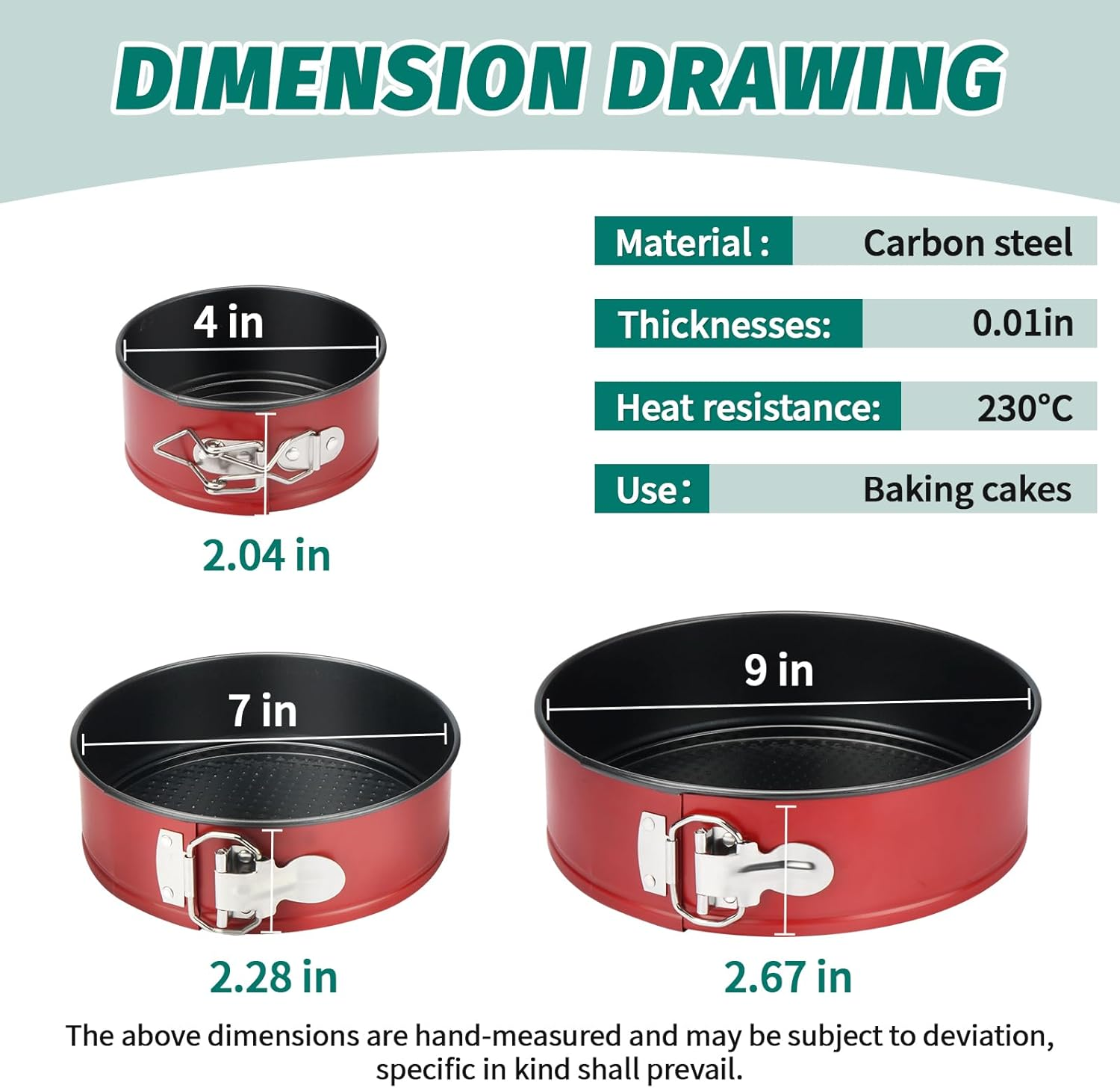 Cake Pan Set for Baking, Non-Stick Springform Pans Set of 3 (4, 7, 9 Inch), round Cake Pans,Cheesecake Pan, Leak-Proof Cake Pans with Removable Bottom (Red-3 Pcs) image number 1