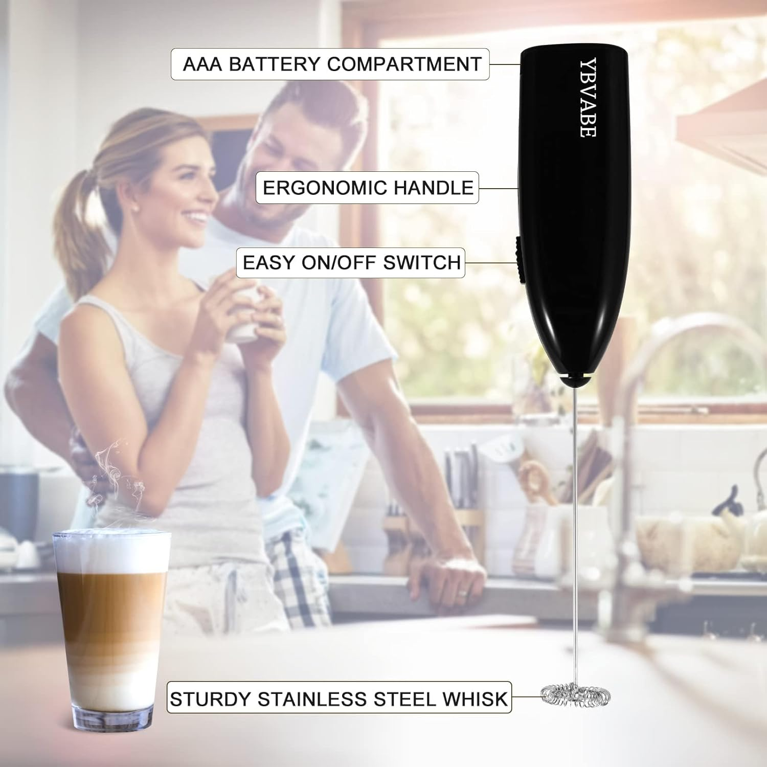 New Upgrade Milk Frother, Handheld Electric Foam Maker Whisk Drink Mixer for Coffee, Mini Foamer for Cappuccino, Frappe, Matcha - Coffee Frother, Battery Operated Mini Milk Foamer (Blue) - Black image number 7