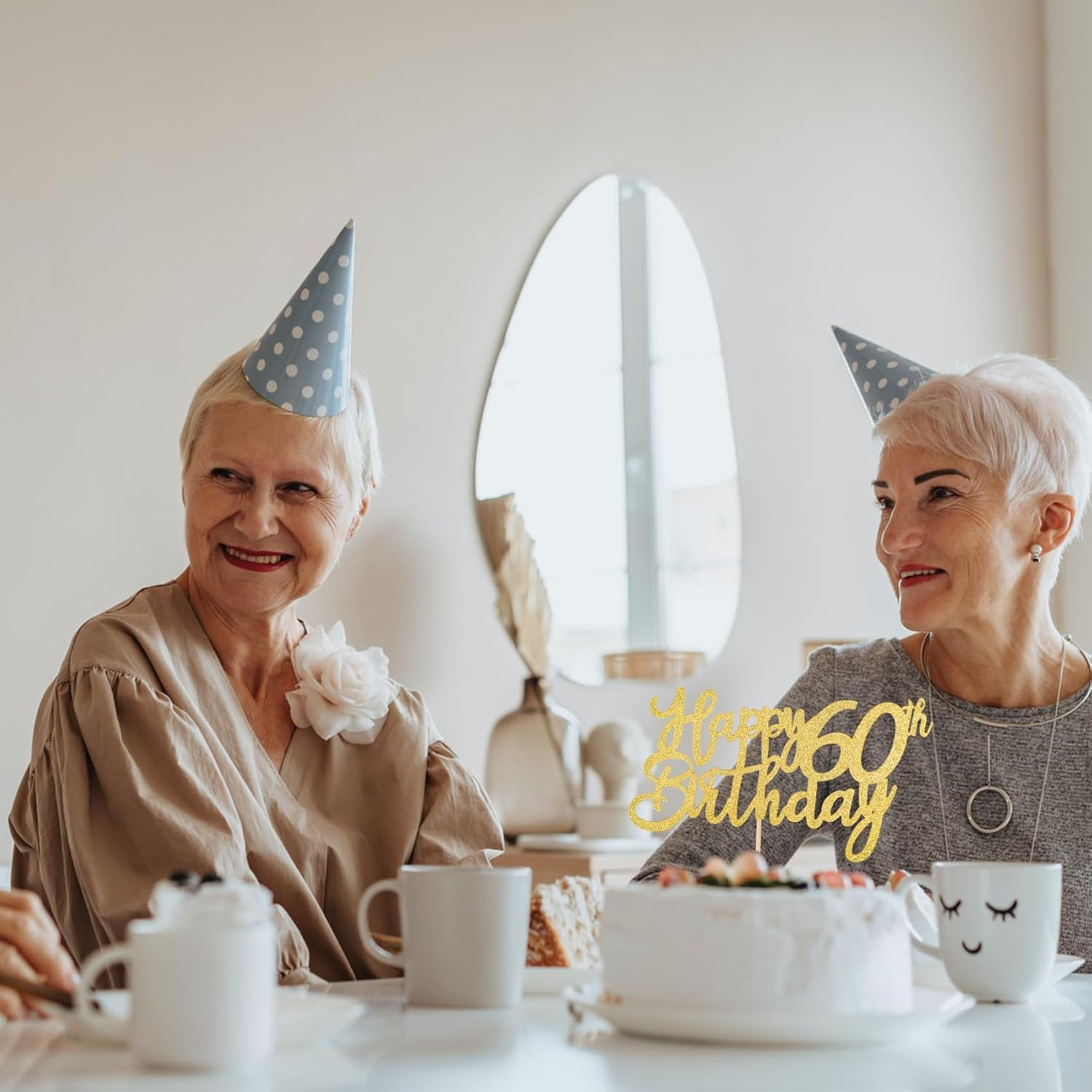 2 PCS Gold Happy 60Th Birthday Cake Topper Glitter, Cheers to 60 Years Birthday Cake, Happy Birthday Cake Decorations Supplies, Pick 60 Fabulous Cake Decoration for Happy 60Th Birthday image number 1