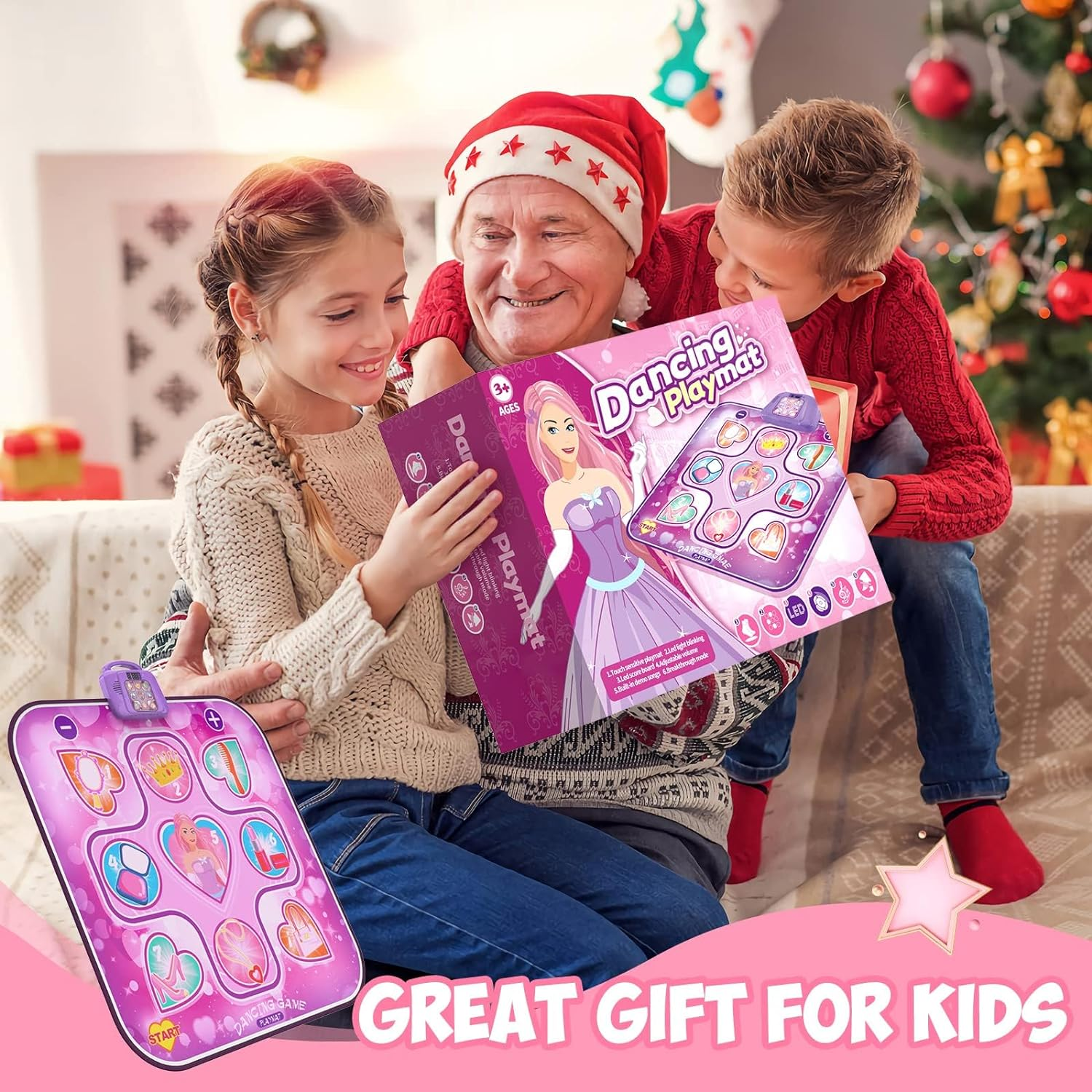 Dance Mat Toys for 3-12 Year Old Kids, Electronic Dance Pad with LED Lights, Music Dance Mat with 6 Game Modes, Toys Gifts for 3 4 5 6 7 8 9 10+ Year Old Girls image number 2