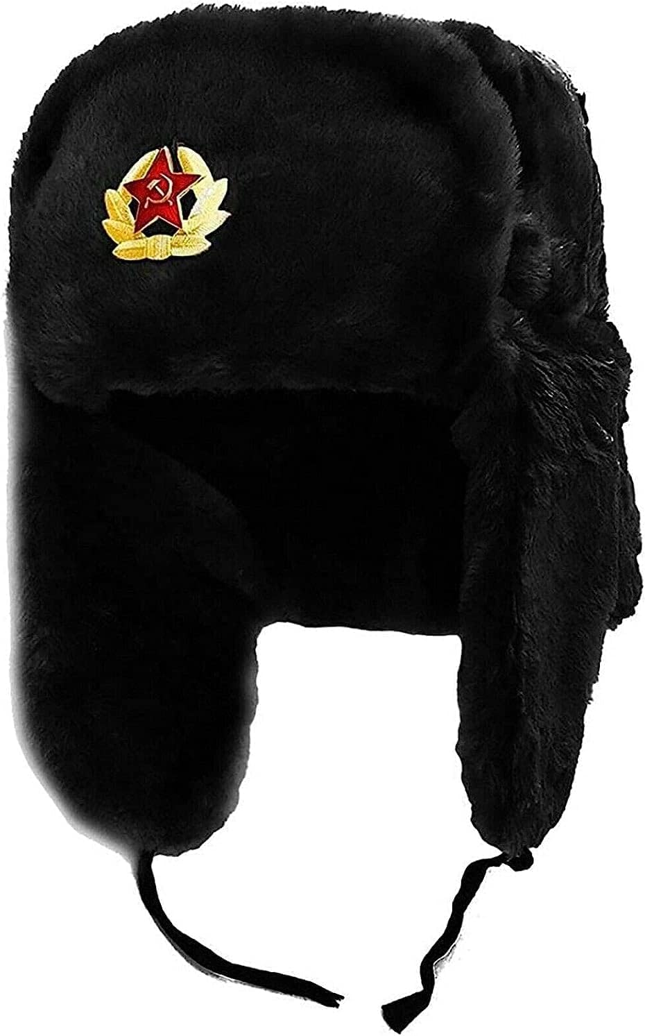 Soviet Style Winter Hat | Faux Fur Ushanka Cossack Hat with Ear Flaps & Decorative Military Pin | Mens Russian Trapper Ski Hat Perfect for Long, Cold Winter Nights One Size-58/60Cm image number 4