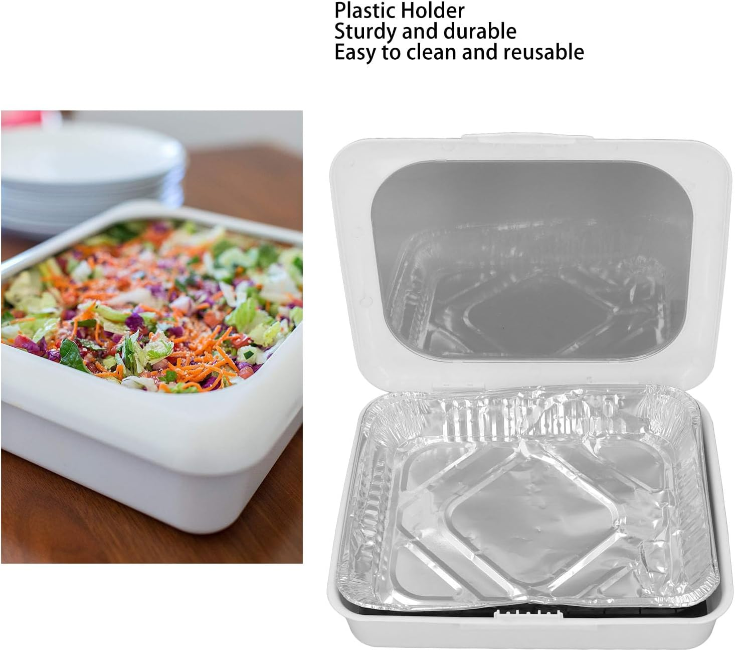 Foil Tray Holder Set, Food Foil Dish Pan Carrier with Lid, Stackable Lightweight Portable Insulated Food Carrier for Traveling, Picnic, Party, Camping