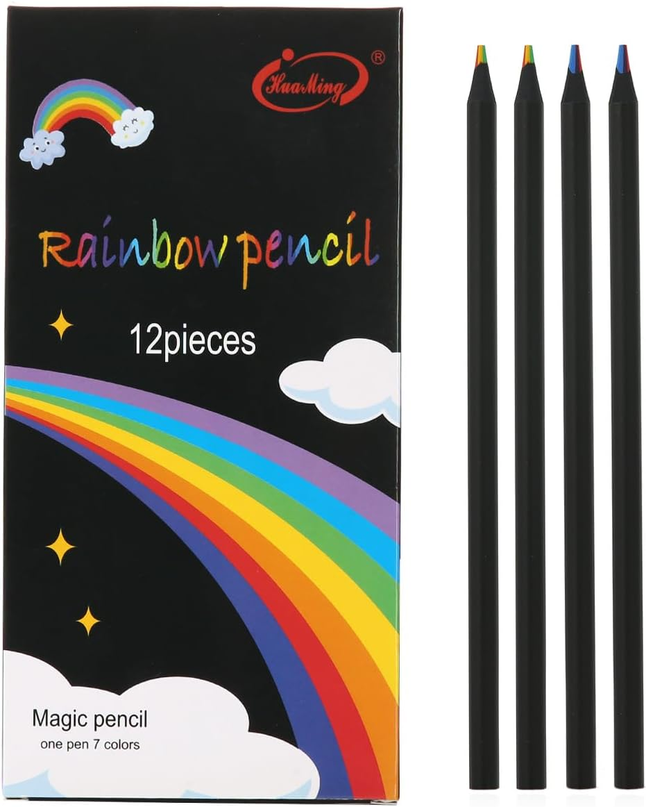 12 Pcs Rainbow Pencils, Multicolored Pencil,7 Color in 1 Black Wooden Drawing Pencil image number 3