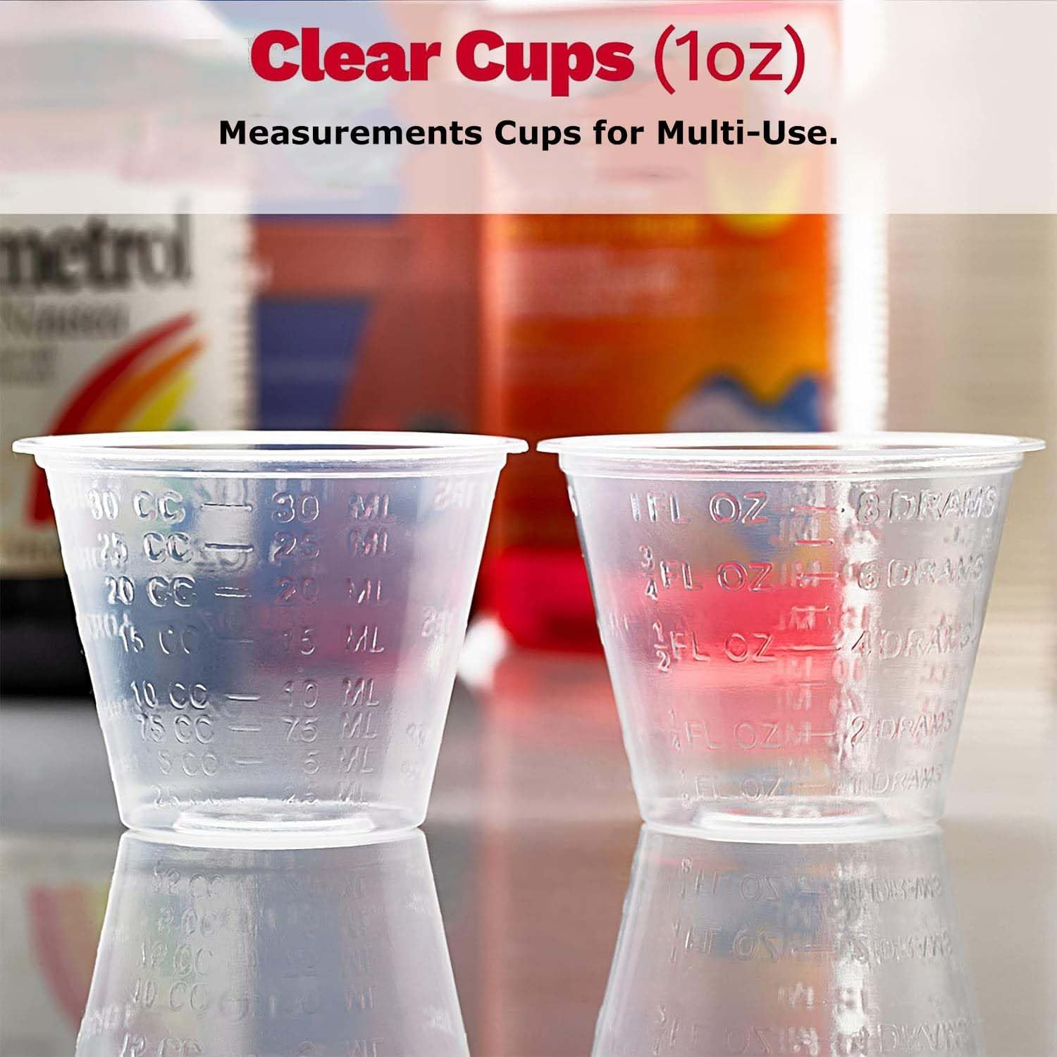 Clear Medicine Cups (1Oz) - Pack of 100 - Plastic Disposable Graduated Medicine Cups with Measurements for Medication Arts & Crafts Mouthwash and More