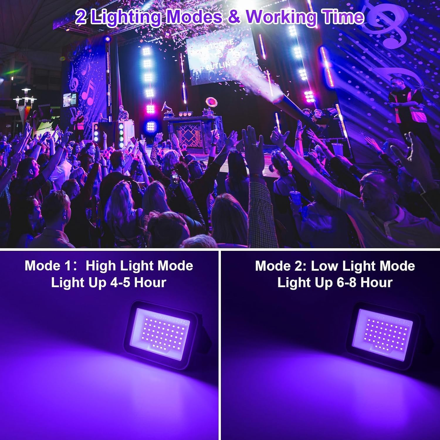 T-Sun Rechargeable LED Black Lights, Battery Powered Blacklight,2 Pack Flood Lights for Fluorescent Neon Glow in the Dark, Party, Stage Lights, Body, Paint, Indoor Decor - Ultraviolet image number 2