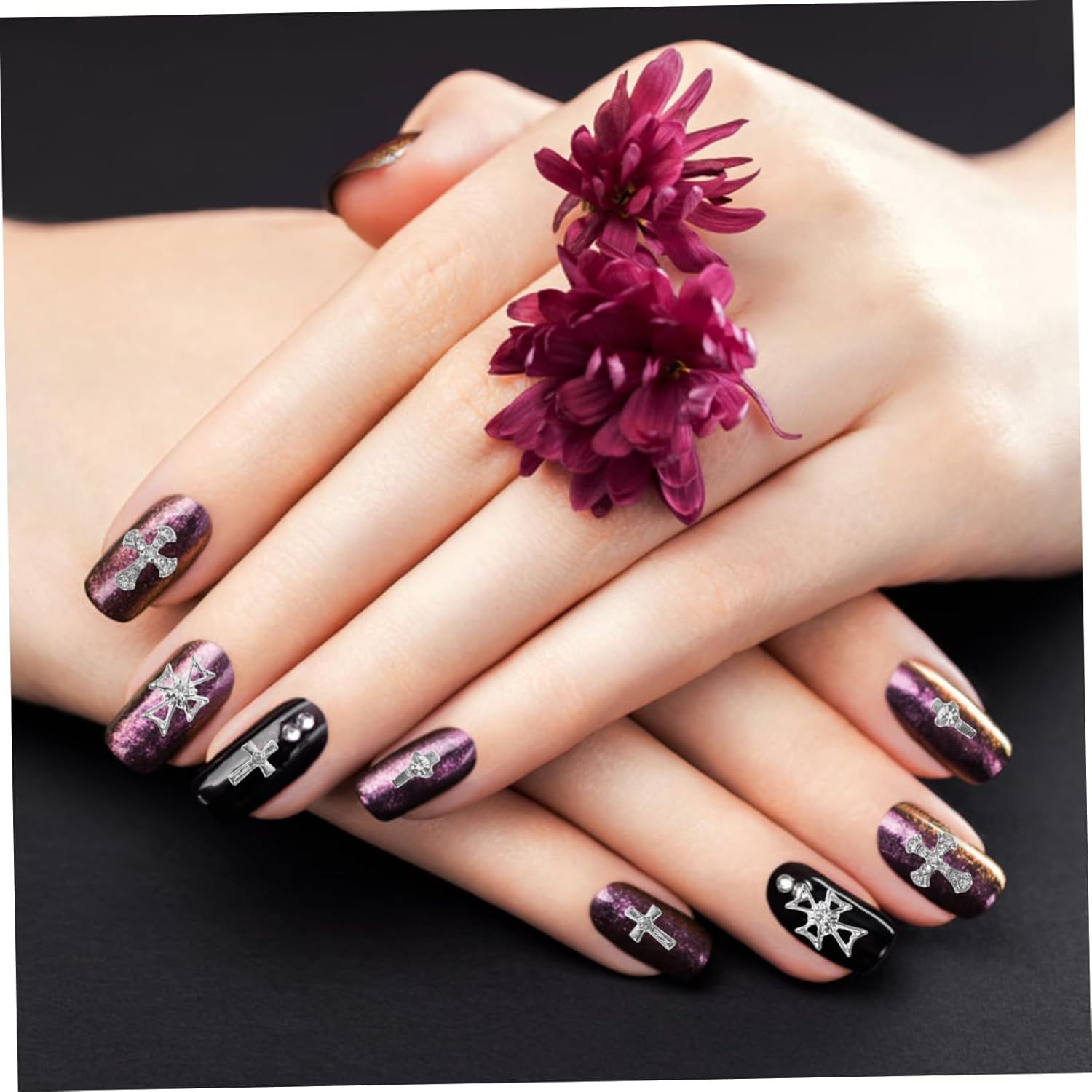 PLAFOPE 80Pcs Cross Nail Charms Nail Gems Alloy Cross Charms for Stylish for Home and Professional Use image number 3